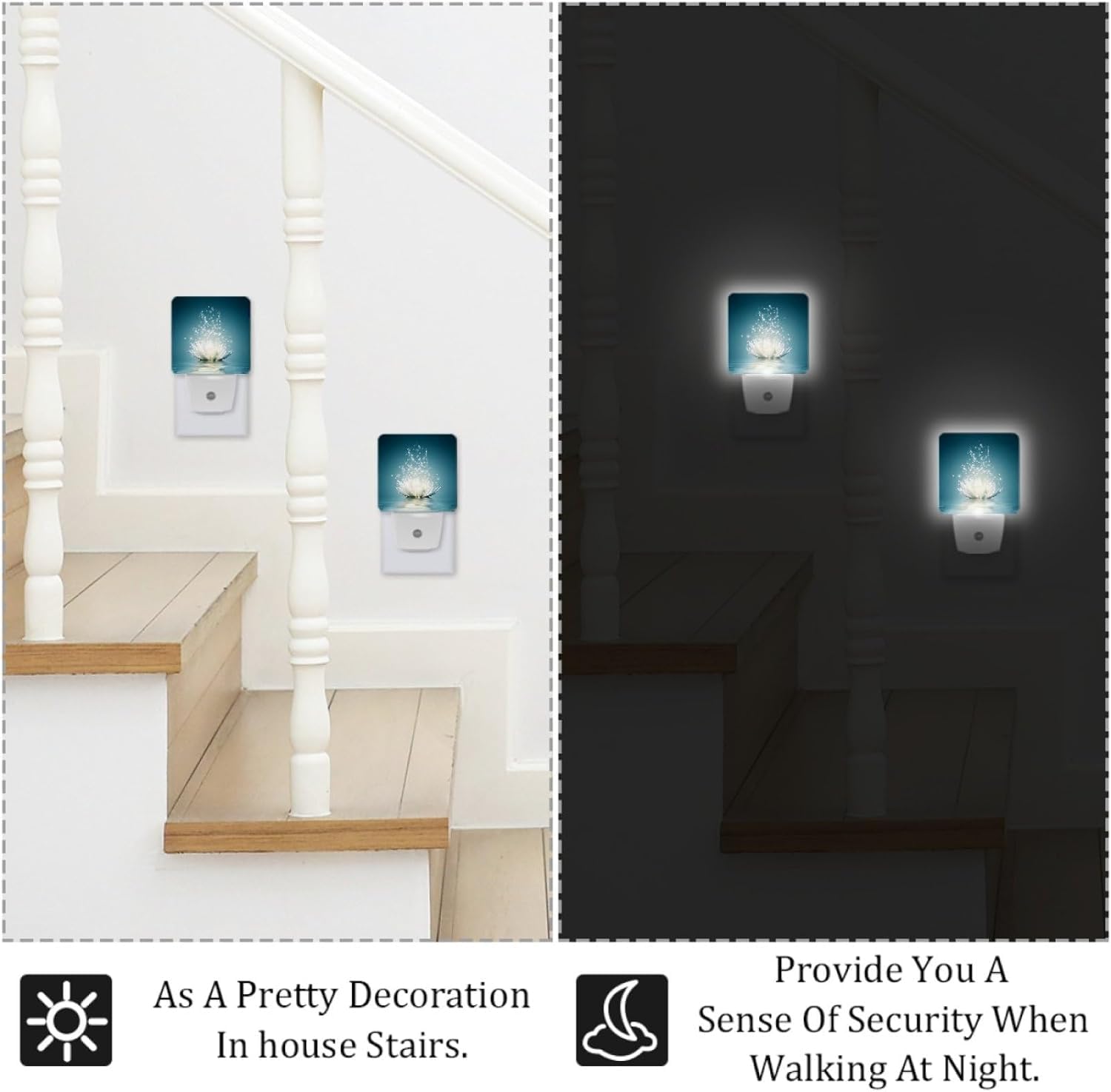 White Lotus Flower Plug-In Led Night Light,Lotus Flower On Water Auto Dusk To Dawn Sensor Nightlights Plug Into Wall,White Energ