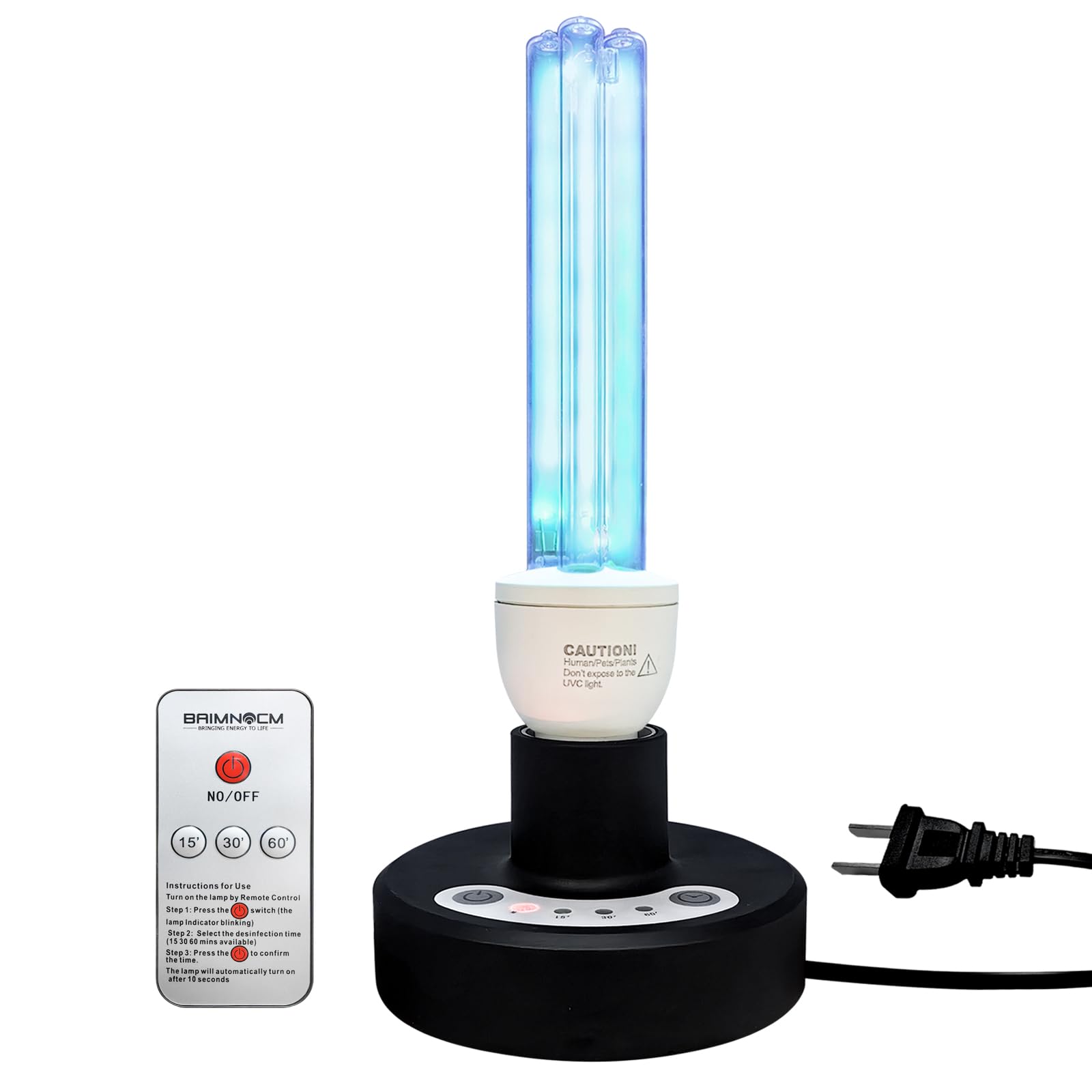 BAIMNOCM UV Light Sanitizer Lamp, UVC Disinfection, 25W, Quartz Light, E26 Base, Remote Control