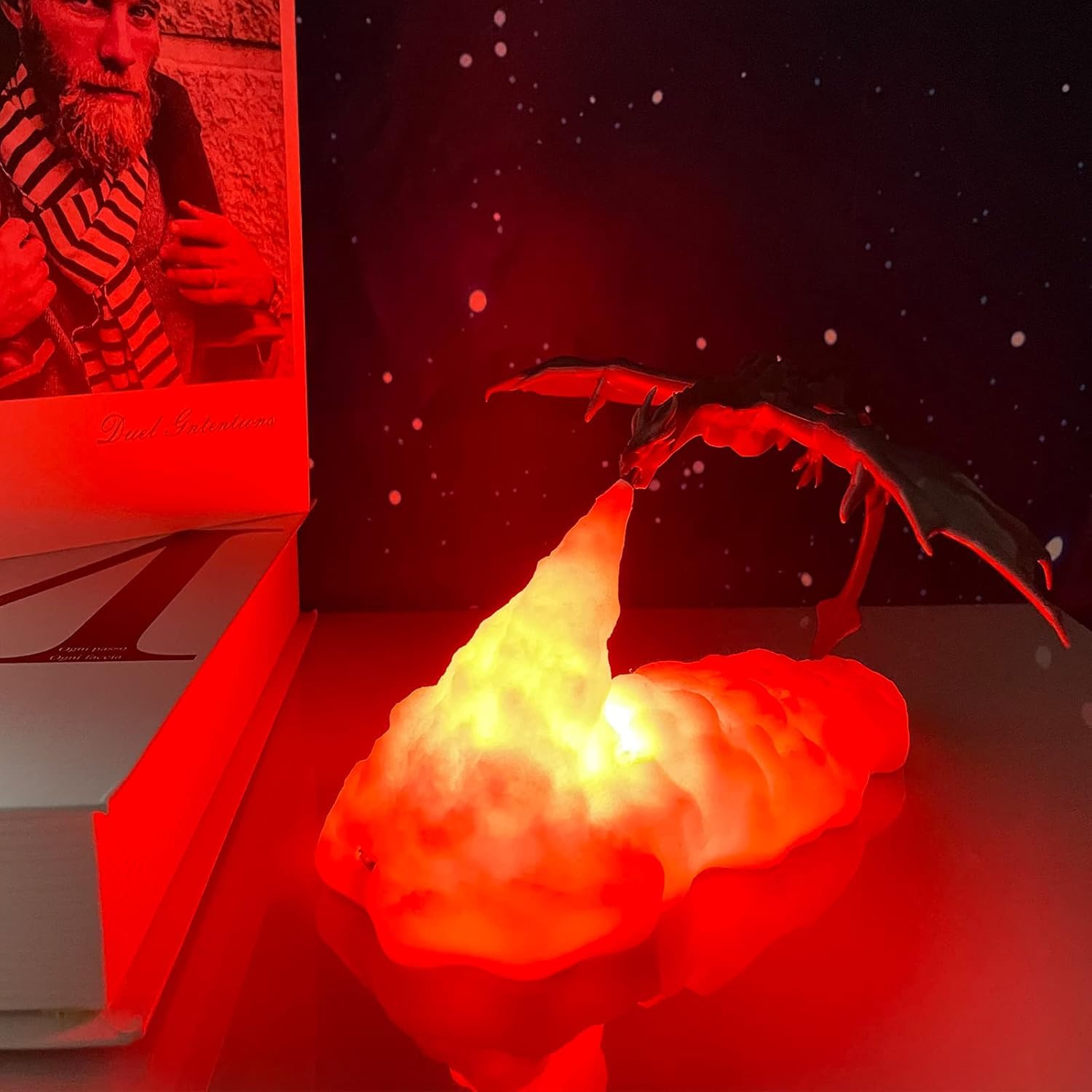 HGomx 3D Printed Fire Dragon LED Night Light, USB Rechargeable Lamp for Kids Room