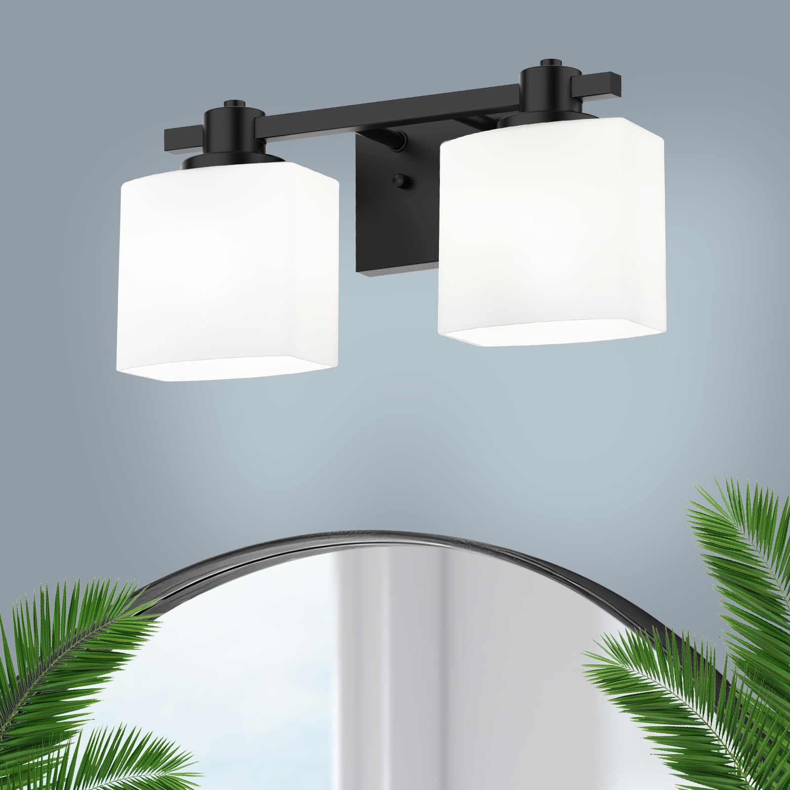 15.5 Inch Black Bathroom Light Fixtures Over Mirror 2 Light Matte Black Vanity Light Milk Glass Makeup Shower Lamp Small Farmhouse Wall Sconce Modern Desk Vintage Rustic Bath Above Sink Lighting