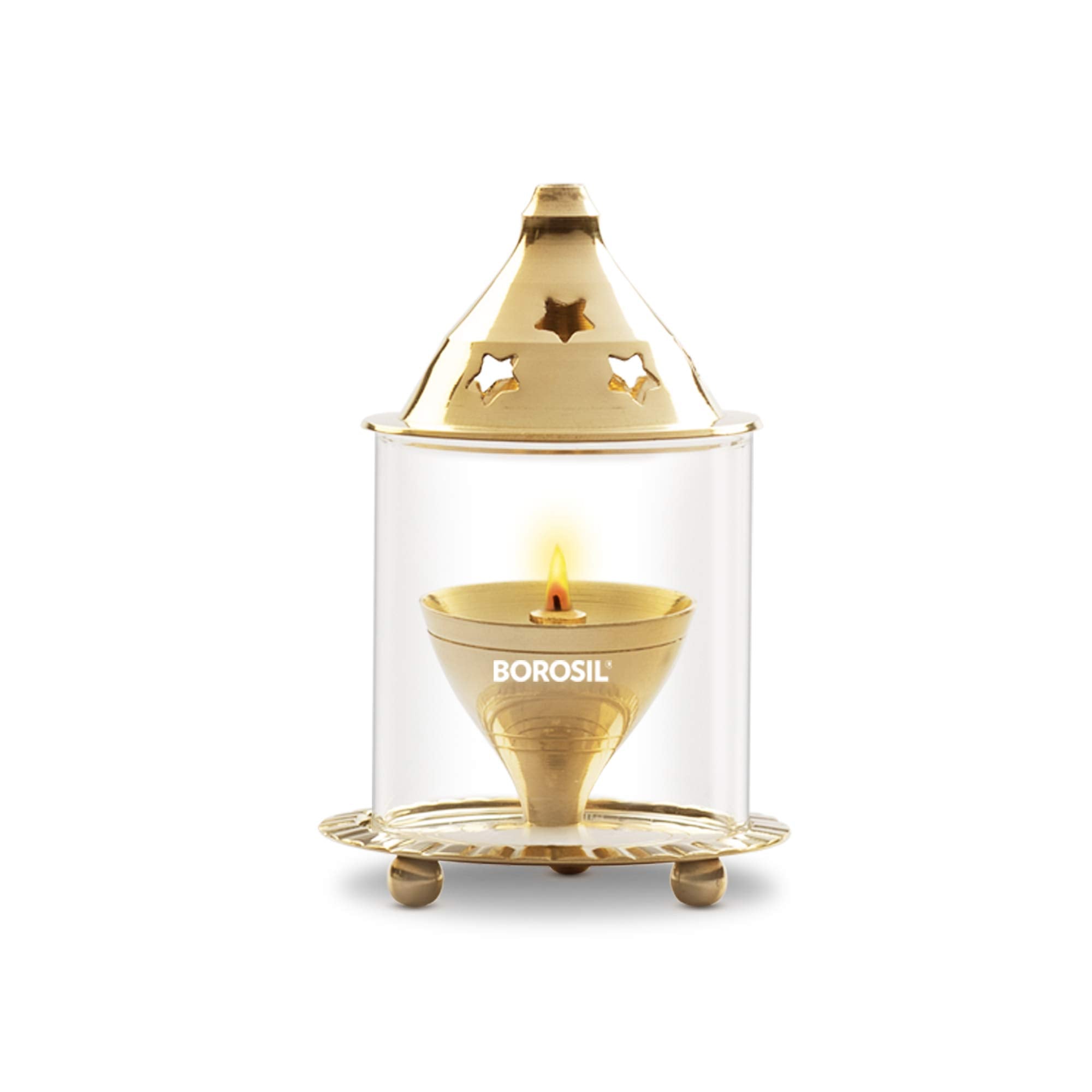 Borosil Akhand Diya - Small Brass Oil Lamp, Multicolor, Model HDADBTRD056