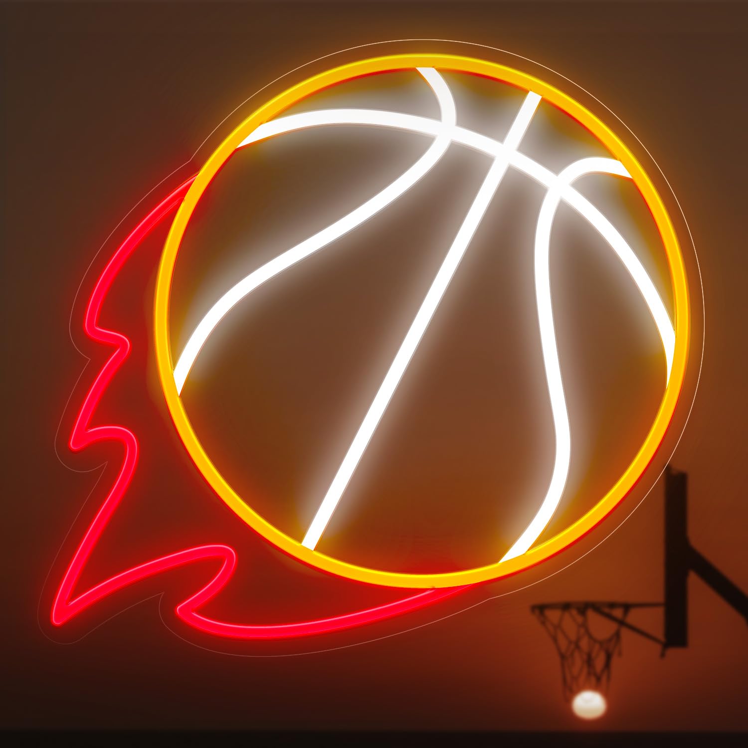 HAJAE Basketball Neon Sign, Dimmable LED Light, 12.6x11.6 Inch, Orange/White, Model HAJAE01, Wall Decor for Bedroom or Shop