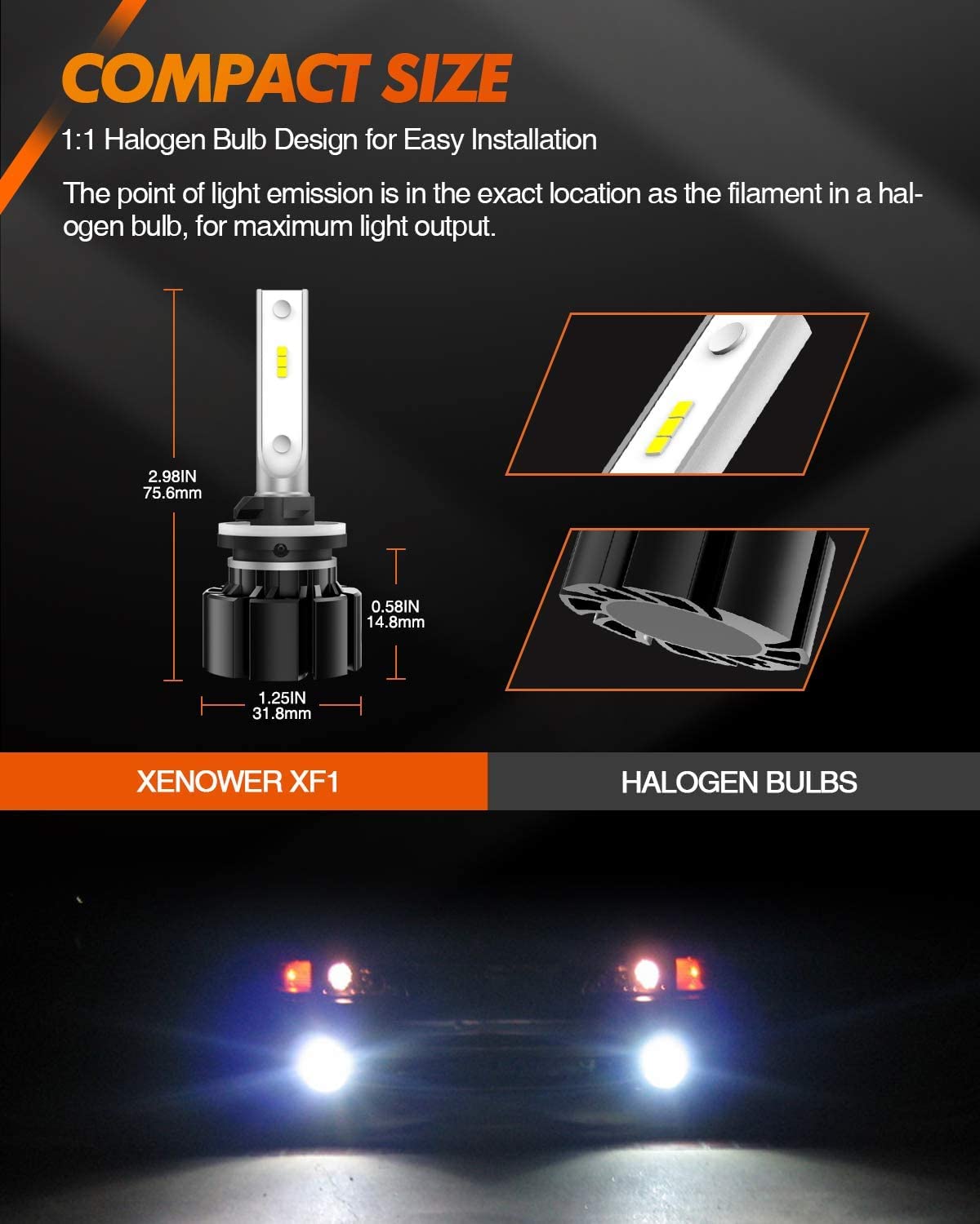 SEALIGHT 880 LED Fog Light Bulbs 24W 6000K Xenon White, 400% Brightness, Aluminum/Copper, Model 880/899/893, Pack of