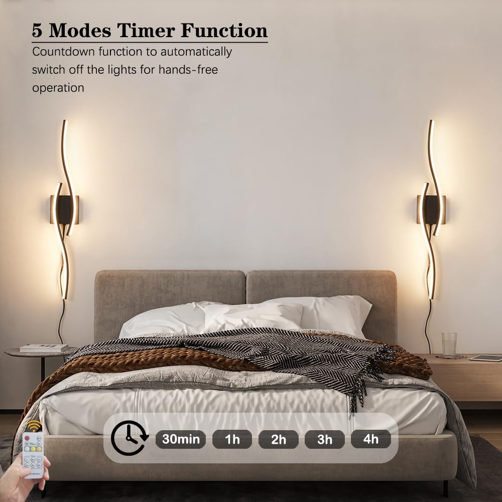 Plug In Wall Sconces Set Of 2, Modern Plug In Sconce With Remote, Dimmable Led Wall Light, Wall Lamps With Plug In Cord For Tv W