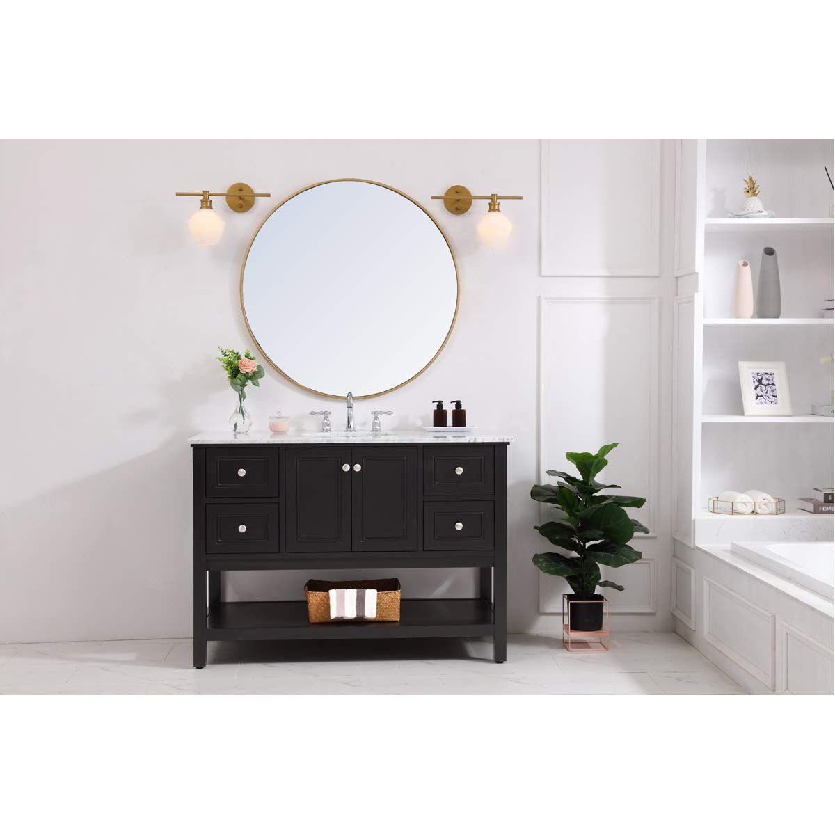 Living District Brass Wall Sconce With Frosted White Glass - 1 Light Right Fixture