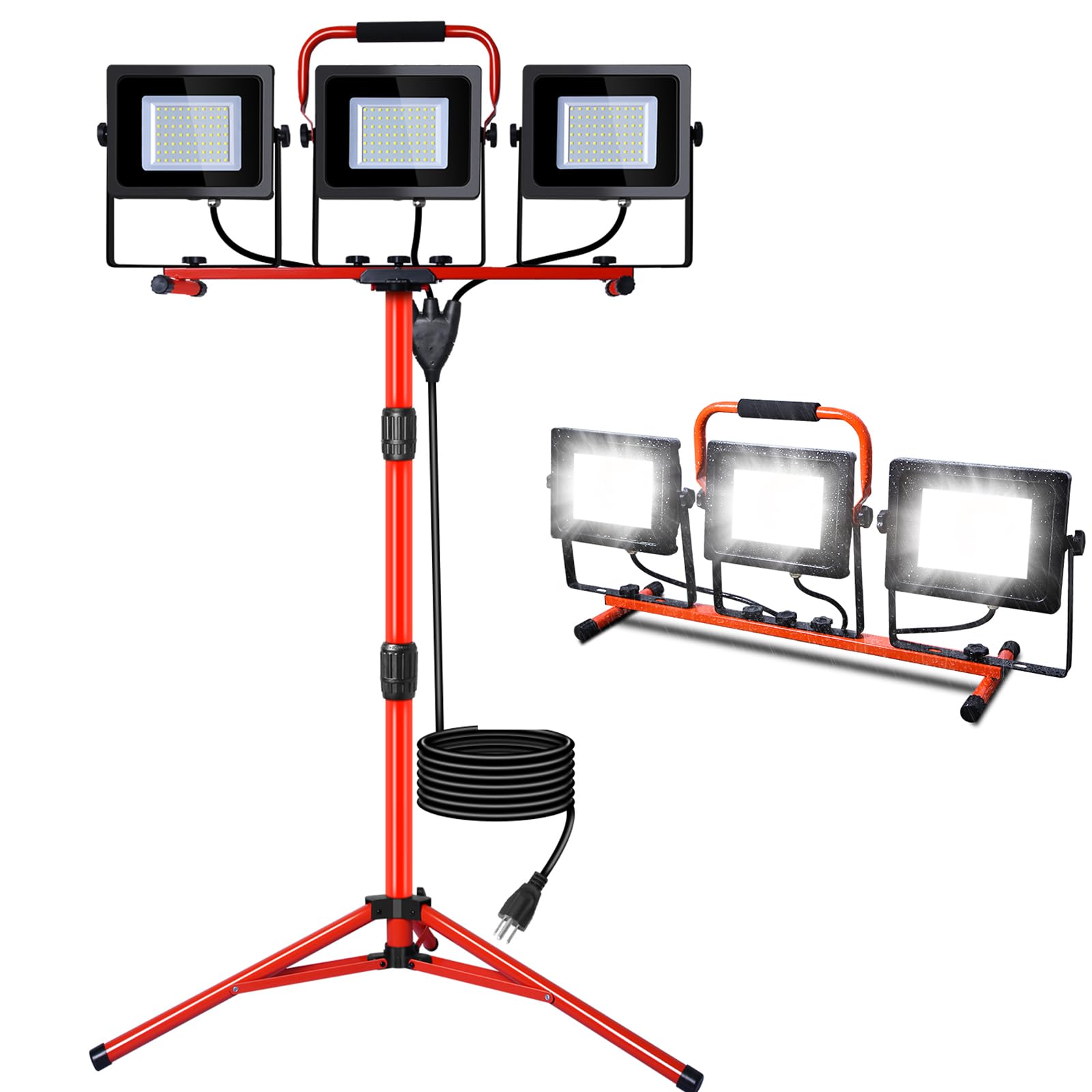 Work Light 10000LM 5000K 1000W Halogen Equivalent led Work Light with 76.8in Adjustable Metal telescoping Tripod Stand IP65 Wate