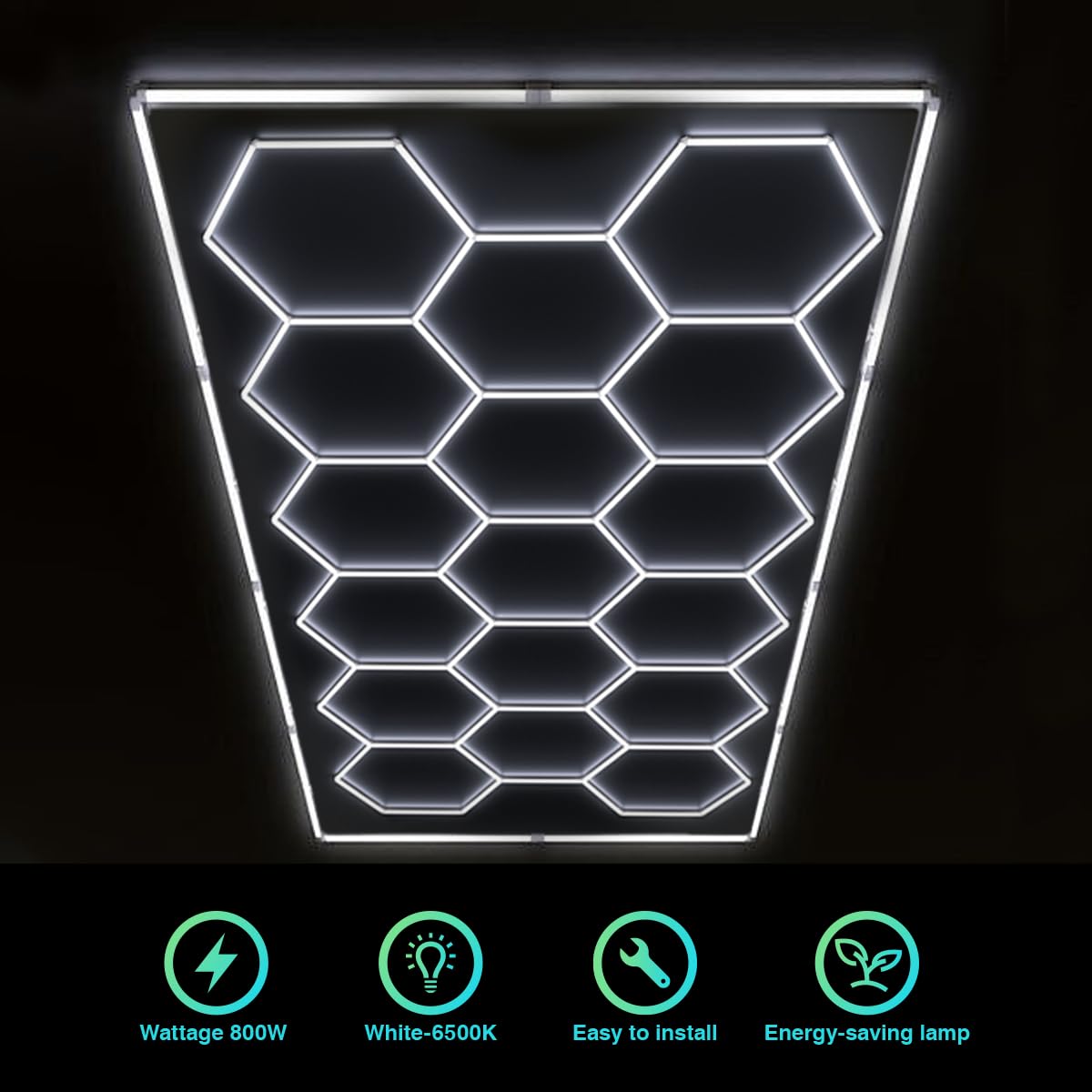 Hexagon Garage Light, 94 Pack Super Bigger Size 5.4X2.4M 800W 6500K 88000Lm 17 Hexagon Led Lights With Frame Car Detailing Led Garage Ceiling Lights For Gym Basement Warehouse Detailing Workshop