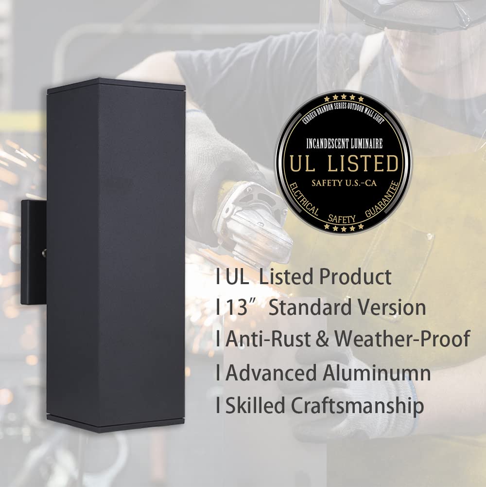 Cerdeco Aluminum Modern Outdoor Wall Light Fixtures, Matte Black, UL Listed, 2 Pack, Model 51680TZ