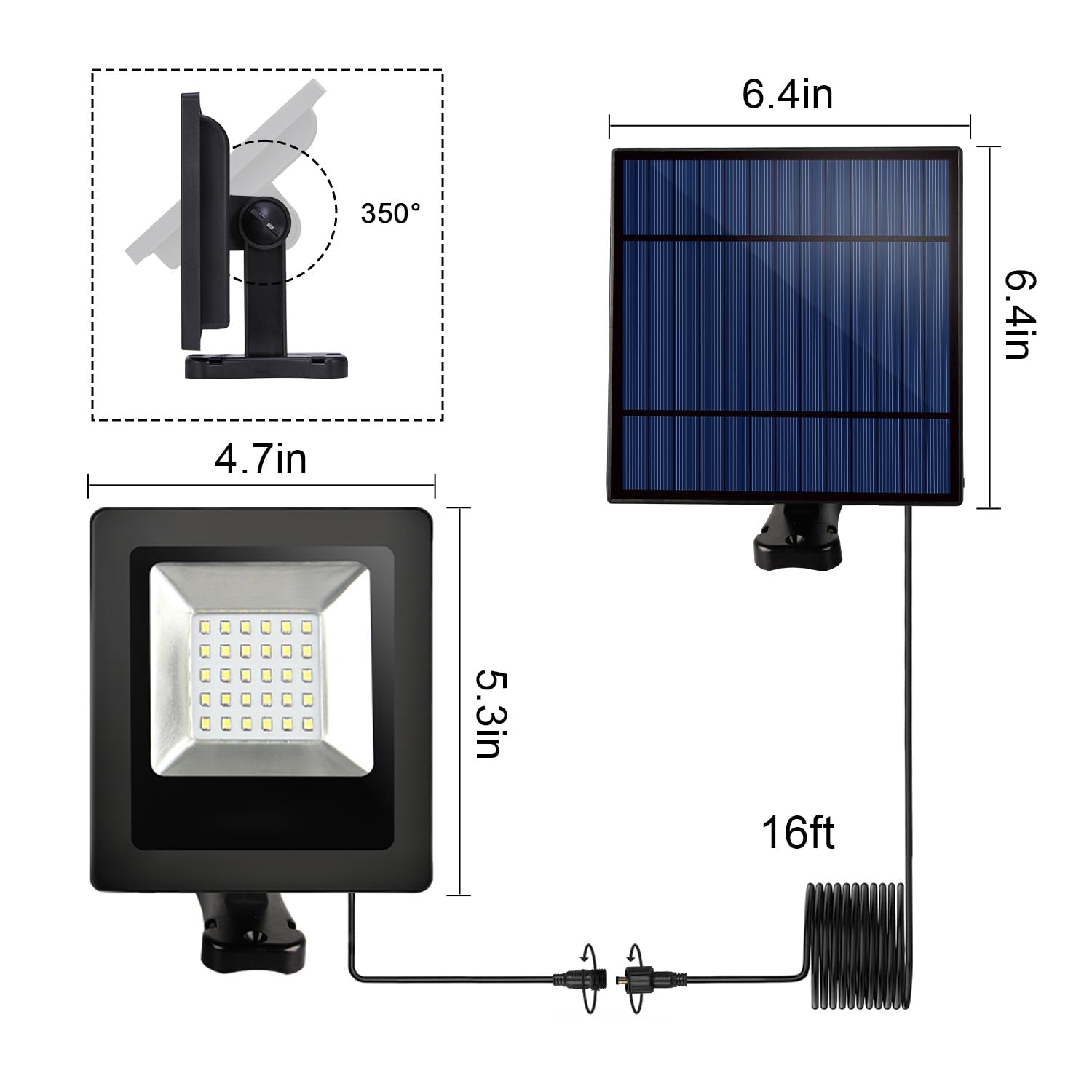 Ousam Led Solar Flood Lights Outdoor Waterproof 16FT Cord 6000K LED Security Light White