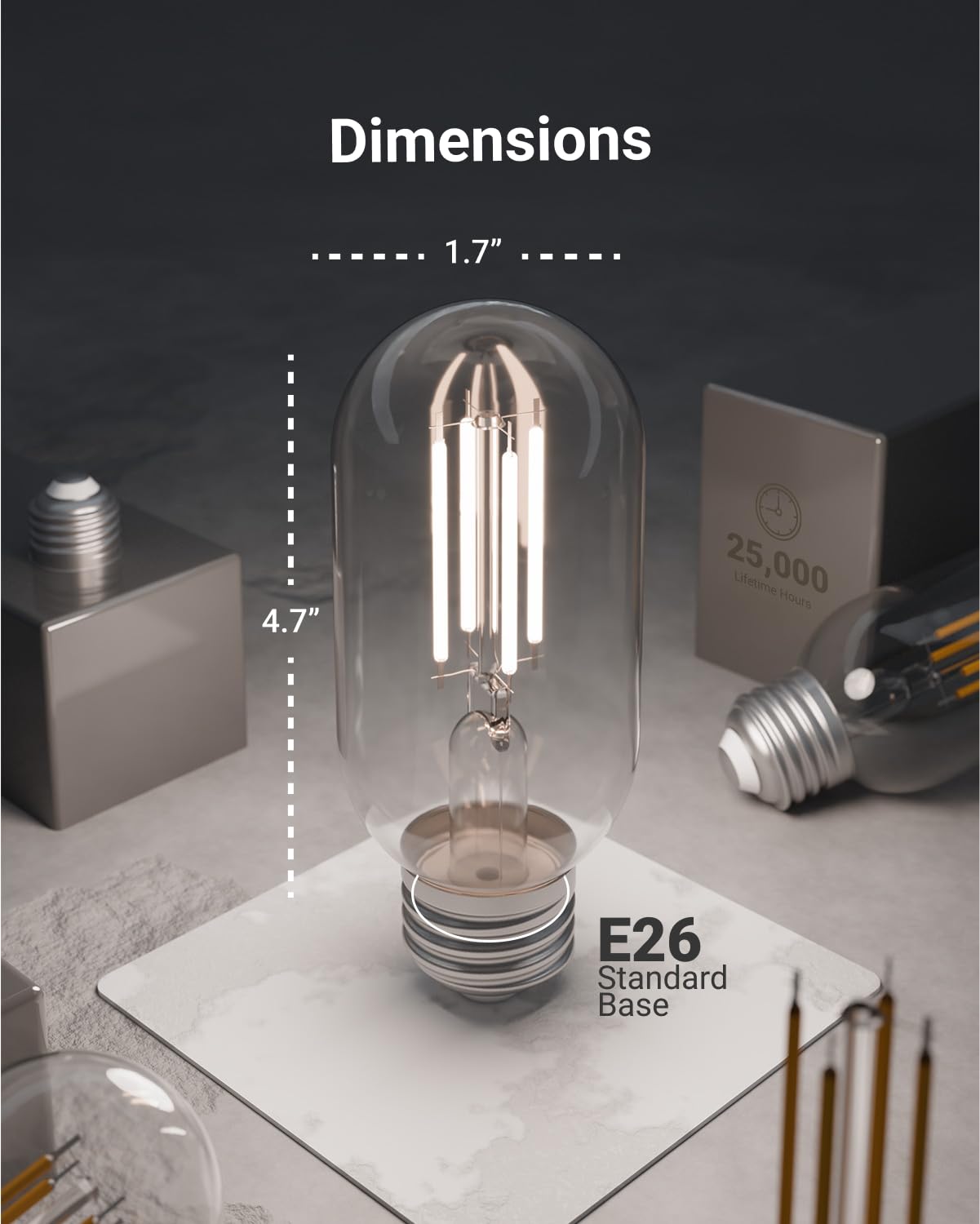 Sunco T45 Edison LED Bulbs 6 Pack, 60W Equivalent, Clear Glass, 5000K Daylight, Dimmable, UL Wet Rated, Medium Base