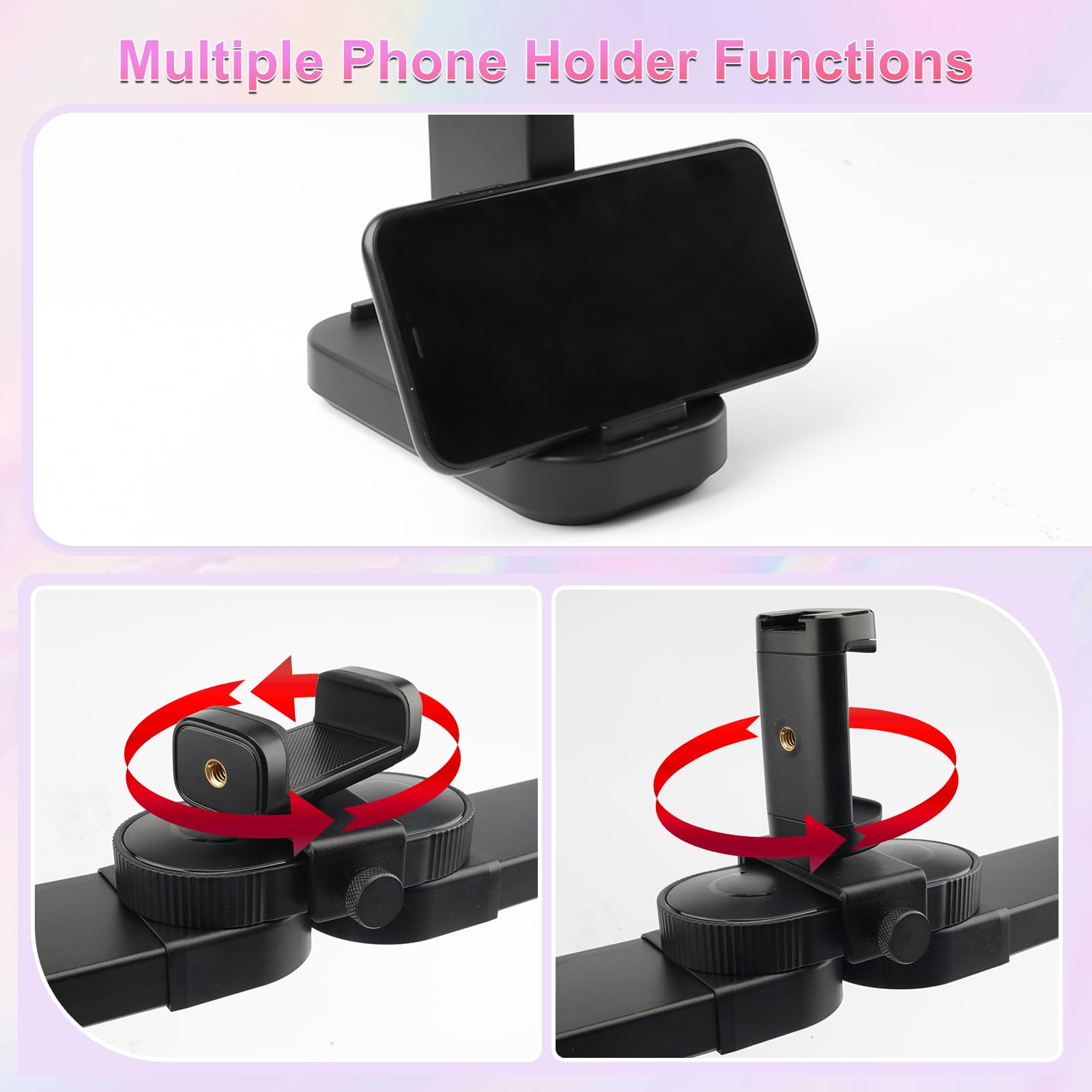 BQAN Nail Tech Lamp 40W with Phone Holder, 3 Modes 3000k-6000k, Foldable Black Desk Light for Nail and Tattoo Use, Model BQMT-855