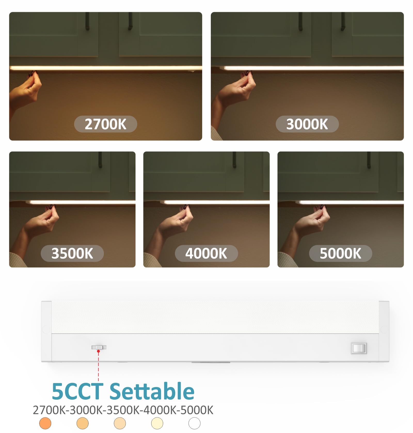 Leetdud Led Under Cabinet Lighting Hardwired Or Plug In, 18 Inch 9W, Dimmable 5 Color 2700K/3000K/3500K/4000K/5000K, Linkable Ey