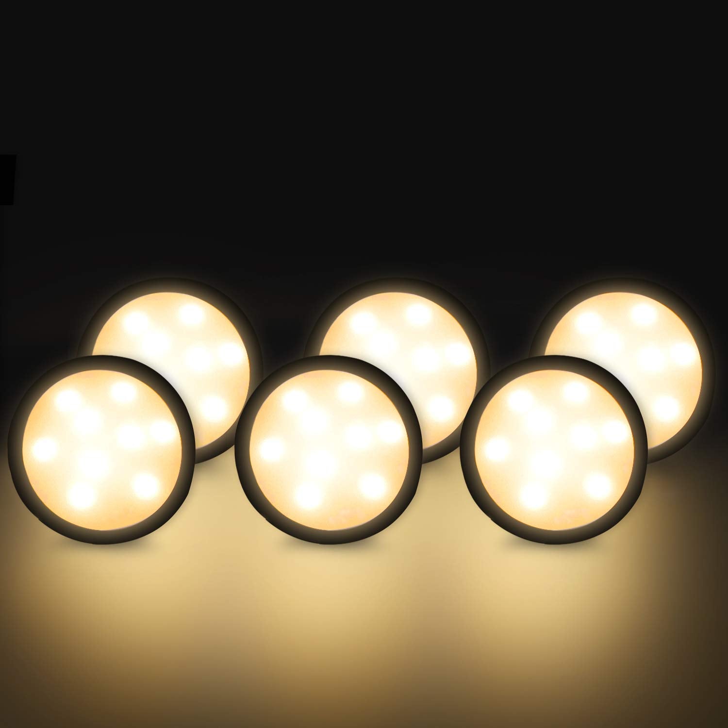 YGS-Tech LED Under Cabinet Lighting Kit, 1020 Lumens, Warm White, 6-Pack, Aluminum, Touch Dimming, Black Trim