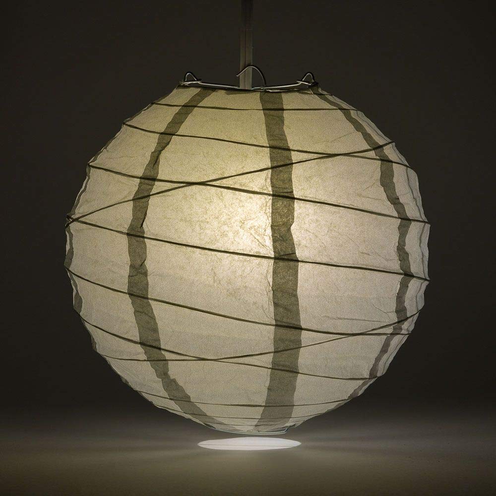 Quasimoon Paperlanternstore.Com 24 Inch Silver Round Paper Lantern, Crisscross Ribbing, Hanging Decoration