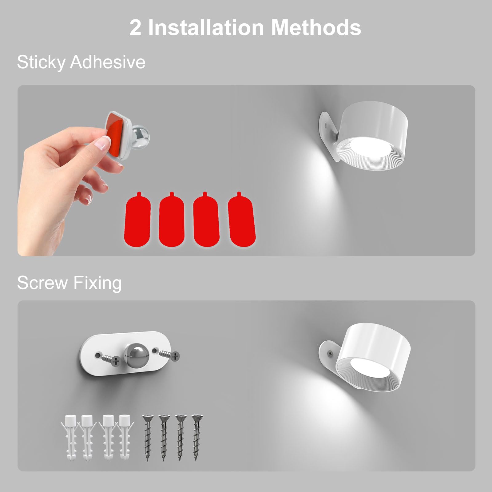 Koopala 2Pack Led Wall Lamps With Rechargeable Battery Operated, Wall Mounted Lights With 3 Brightness 3 Color Temp Removable Ch