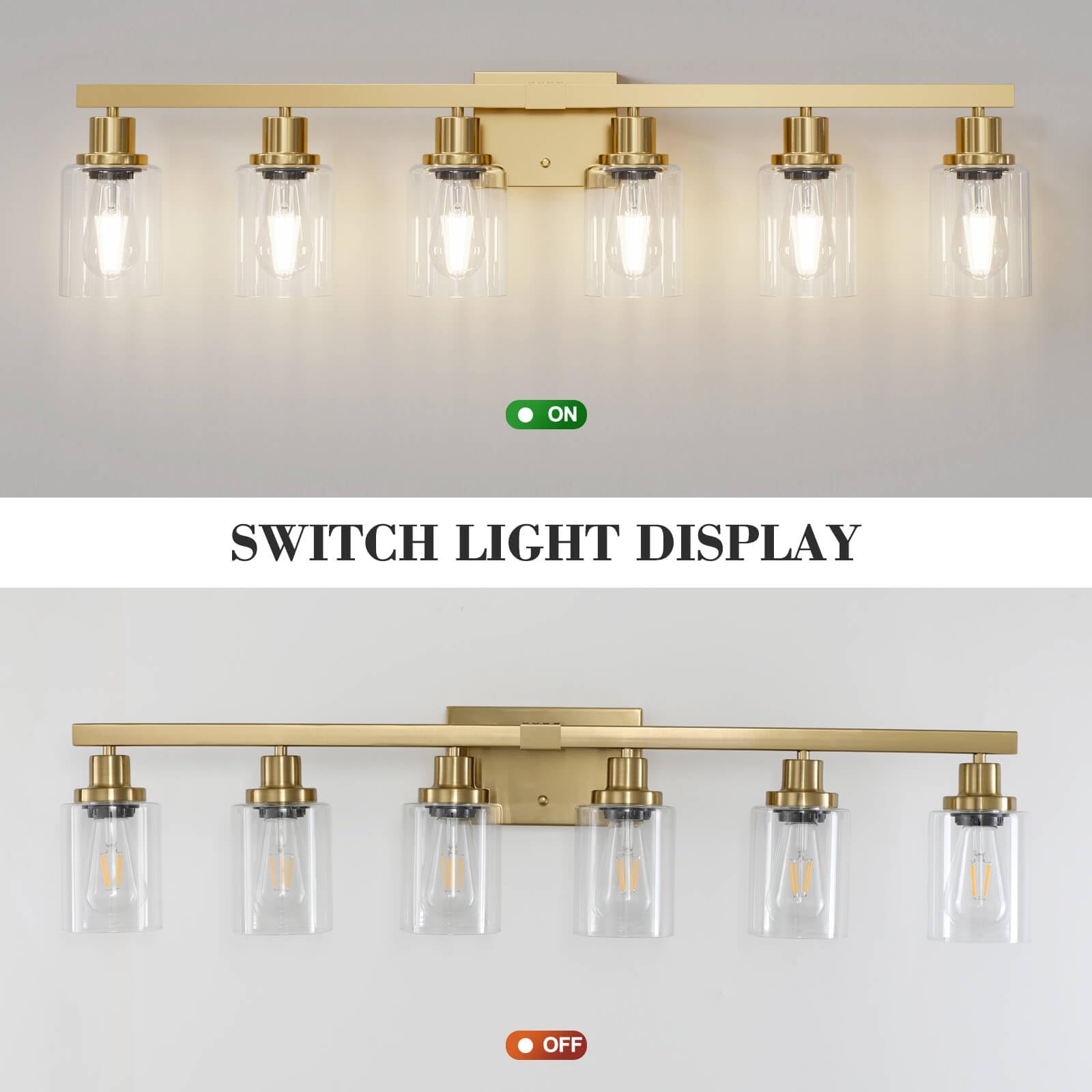 Dikaida 6-Light Gold Bathroom Vanity Light, Modern Brushed Gold Metal Fixtures For Over Mirror, Model Js-6