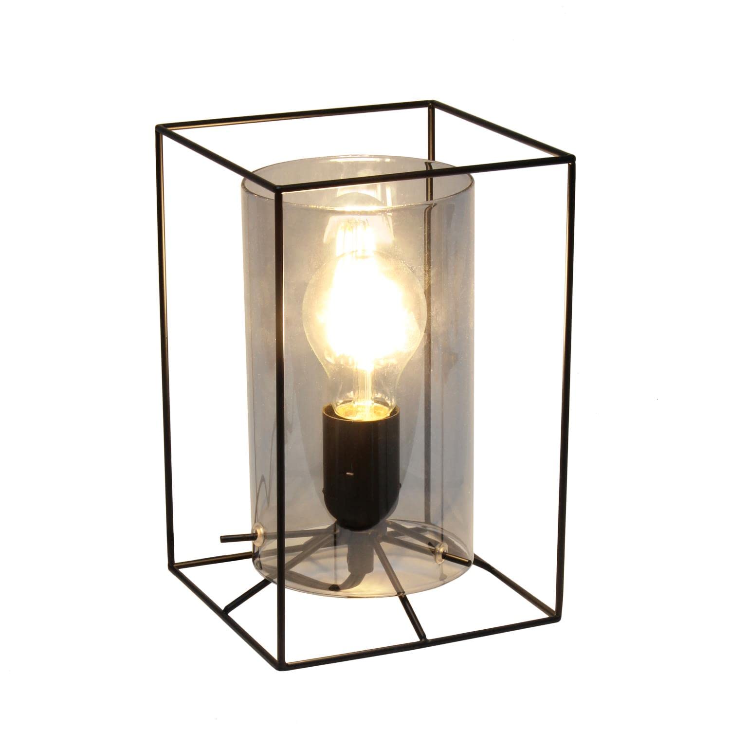 Lalia Home Contemporary Black Framed Table Lamp With Smoked Cylinder Glass Shade - Small