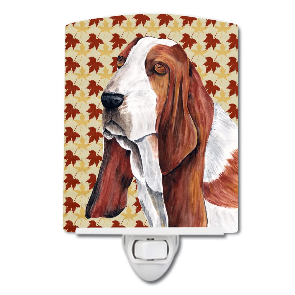 Carolines Treasures Ceramic Night Light Basset Hound Fall Leaves 6x4x3 Multicolor Model SC9212CNL
