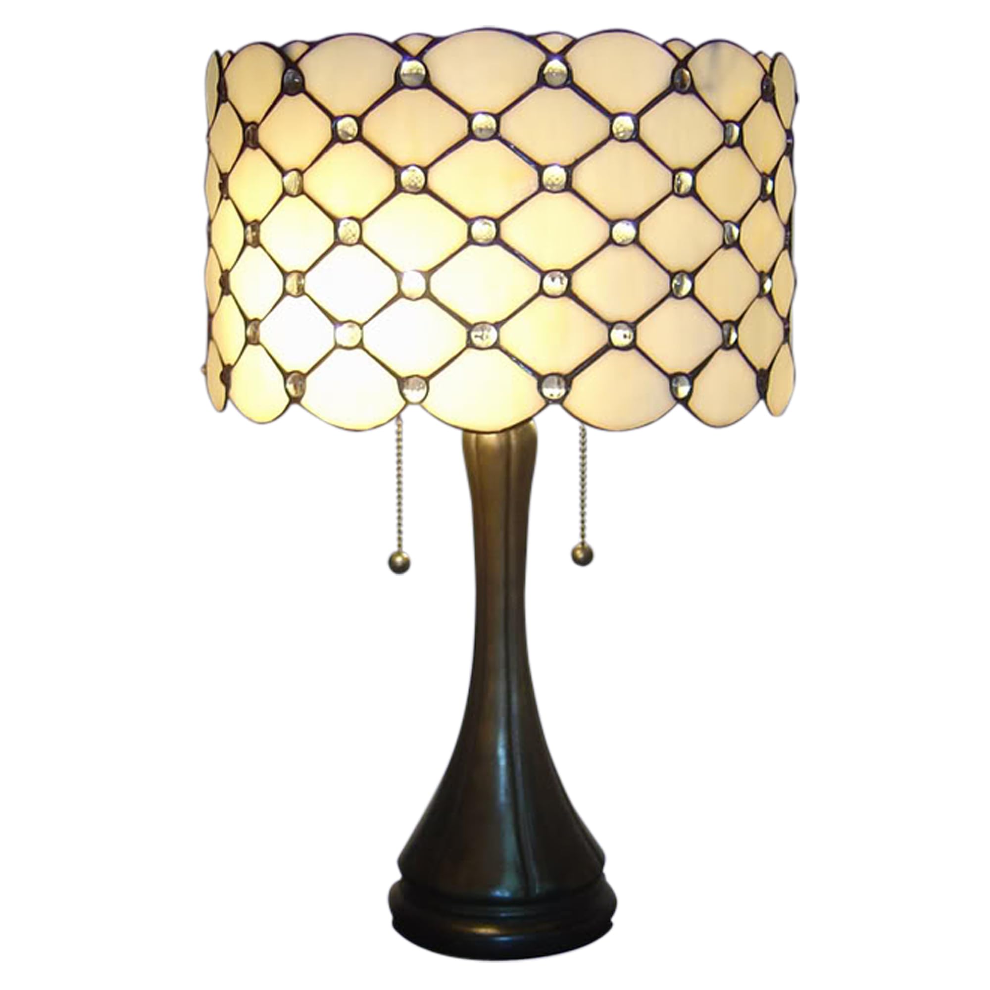 Serena Ditalia Tiffany Style Table Lamp Contemporary, Diamond Pattern Stained Glass Lamp with Jewels, Standing Lamp with Double
