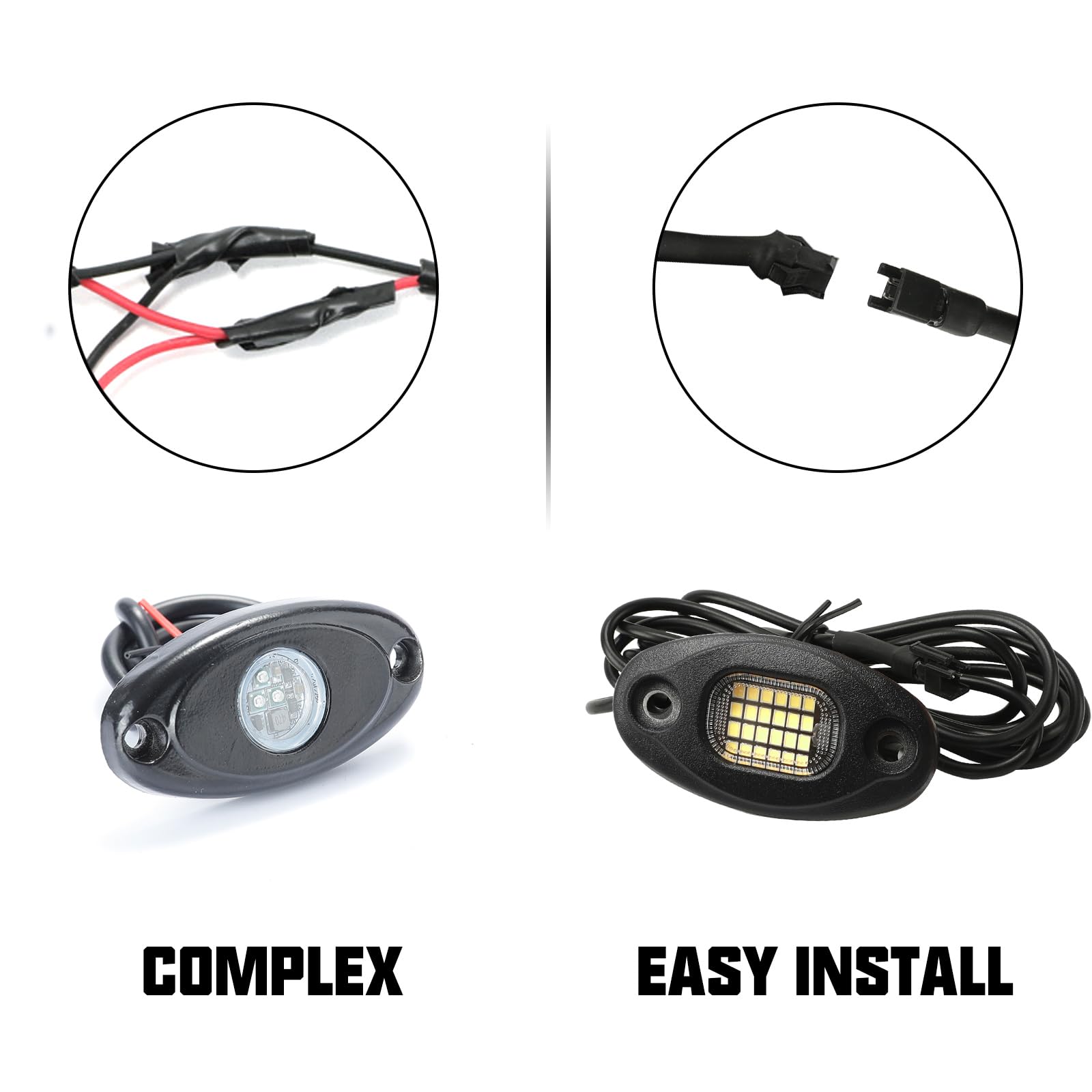 Sunpie 12 Pods Quick Connect White Rock Lights, Aluminium Metal, 24 High Power Chips, 4M Extension Wires Each, 6000K Pure White, Mounting Pads, Ip67 Waterproof, Fits For Trucks Trailer Suv Atv Utv