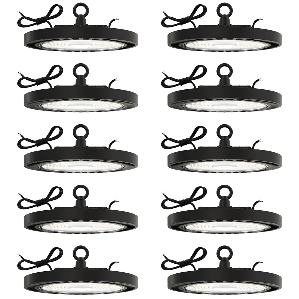 Sunco UFO LED High Bay Light, 150W, 21000 LM, Dimmable, IP65 Waterproof, 10 Pack, 6000K Daylight Deluxe, Aluminum, Model HB