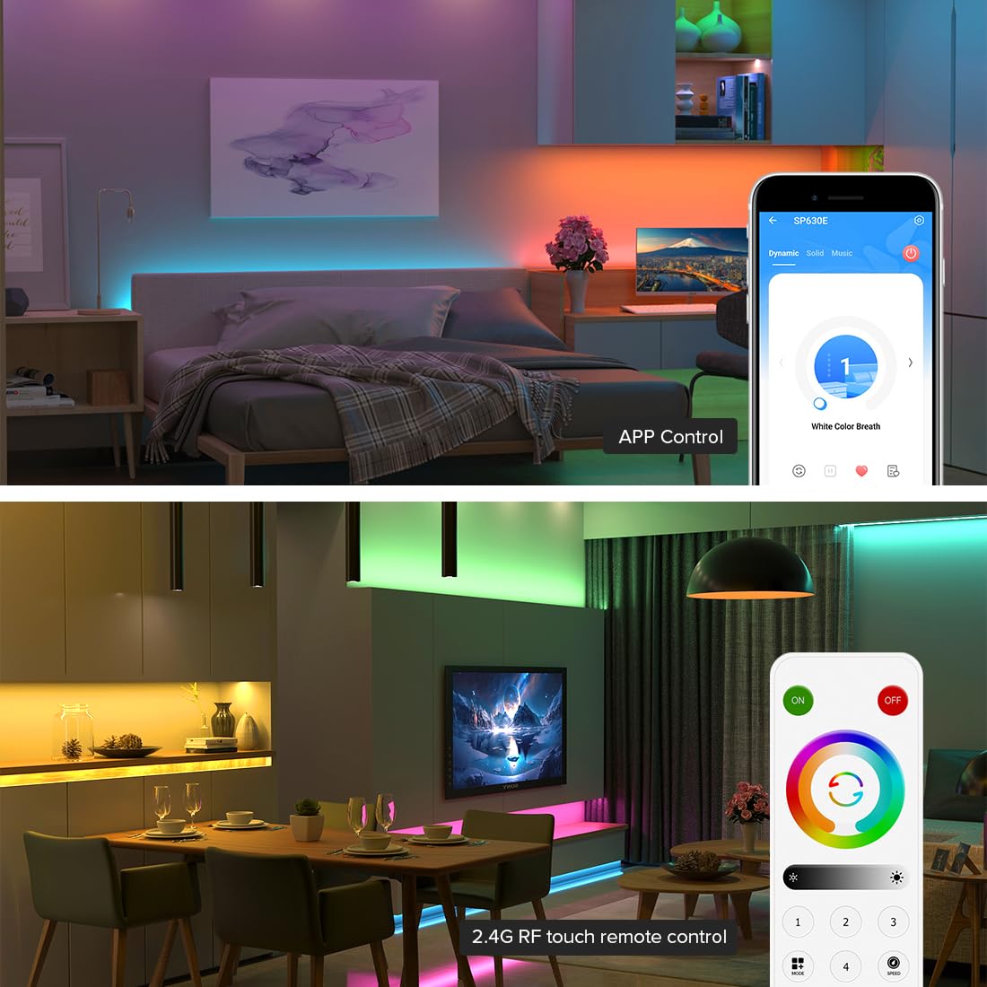 Btf-Lighting Sp630E Bluetooth Controllers 4 Zones 2.4Ghz Rf Rb4 Remote Kit Support Fcob Cob Smd Pwm Rgbcct Rgbww Led Strip Dc5V