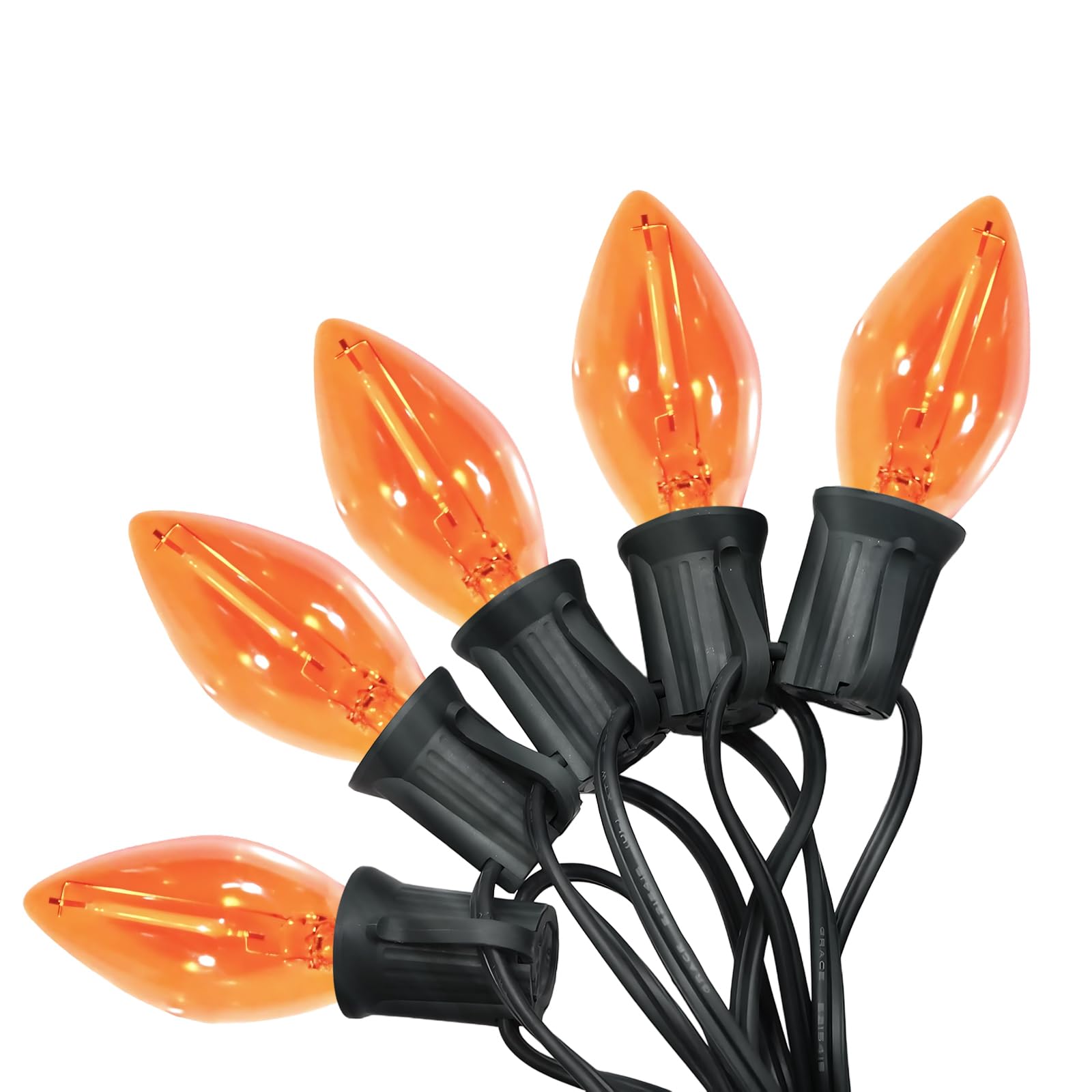 Chysuper C7 Led Christmas Lights, Outdoor Clear Orange String Lights, 12 Ft Patio Lights With 12 Vintage Led C7 Bulbs, Indoor Ou
