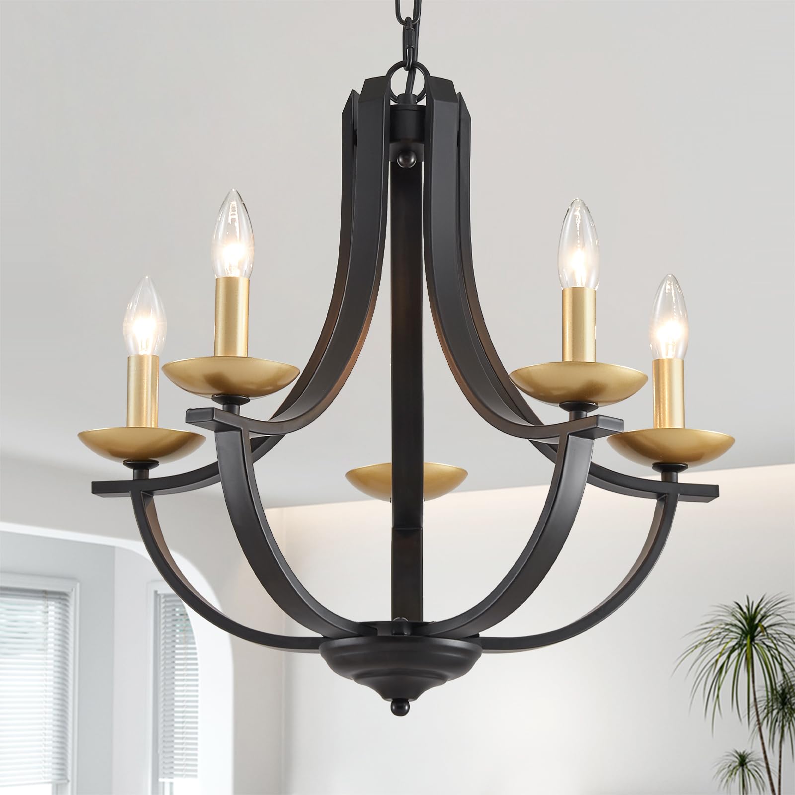 Cabvope Black Candle Chandeliers 5-Light for Dining Room 21 Modern Farmhouse Pendant Lighting Fixture Rustic Adjustable Height C