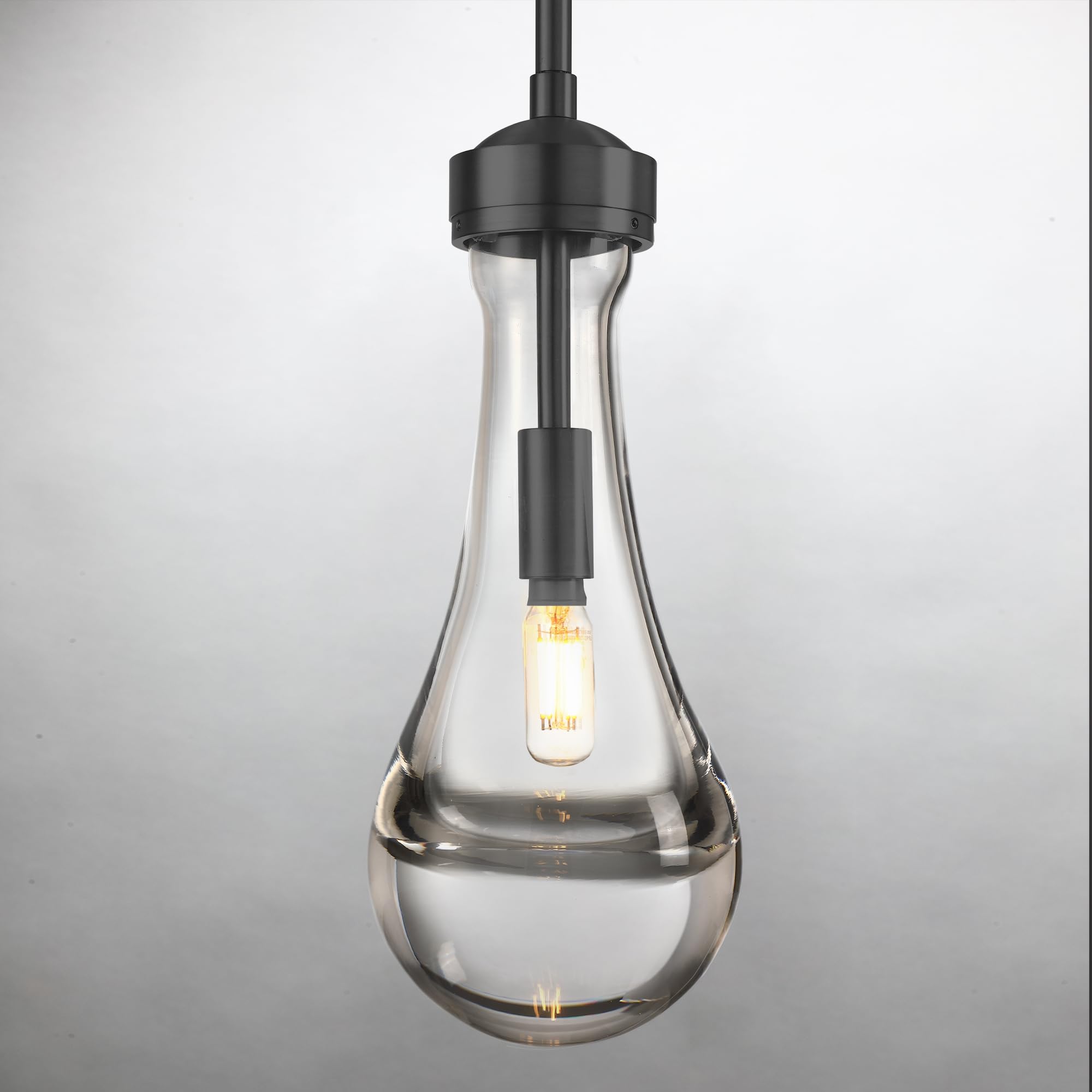 Untrammelife Glass Pendant Light Black, Hand-Blown Solid Glass Hanging Pendant Light Fixtures 1-Light Raindrop Kitchen Island Li