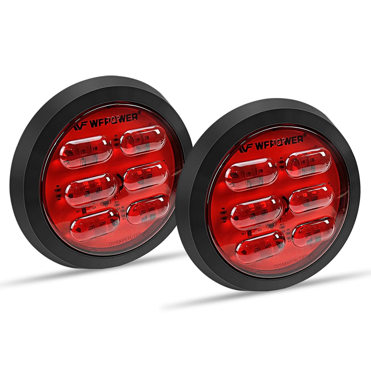 Wfpower 4 Inch Round Led Trailer Tail Lights, 2Pcs 36Leds Waterproof 4'' Brake Stop Turn Tail Marker Trailer Lights Red Color, F