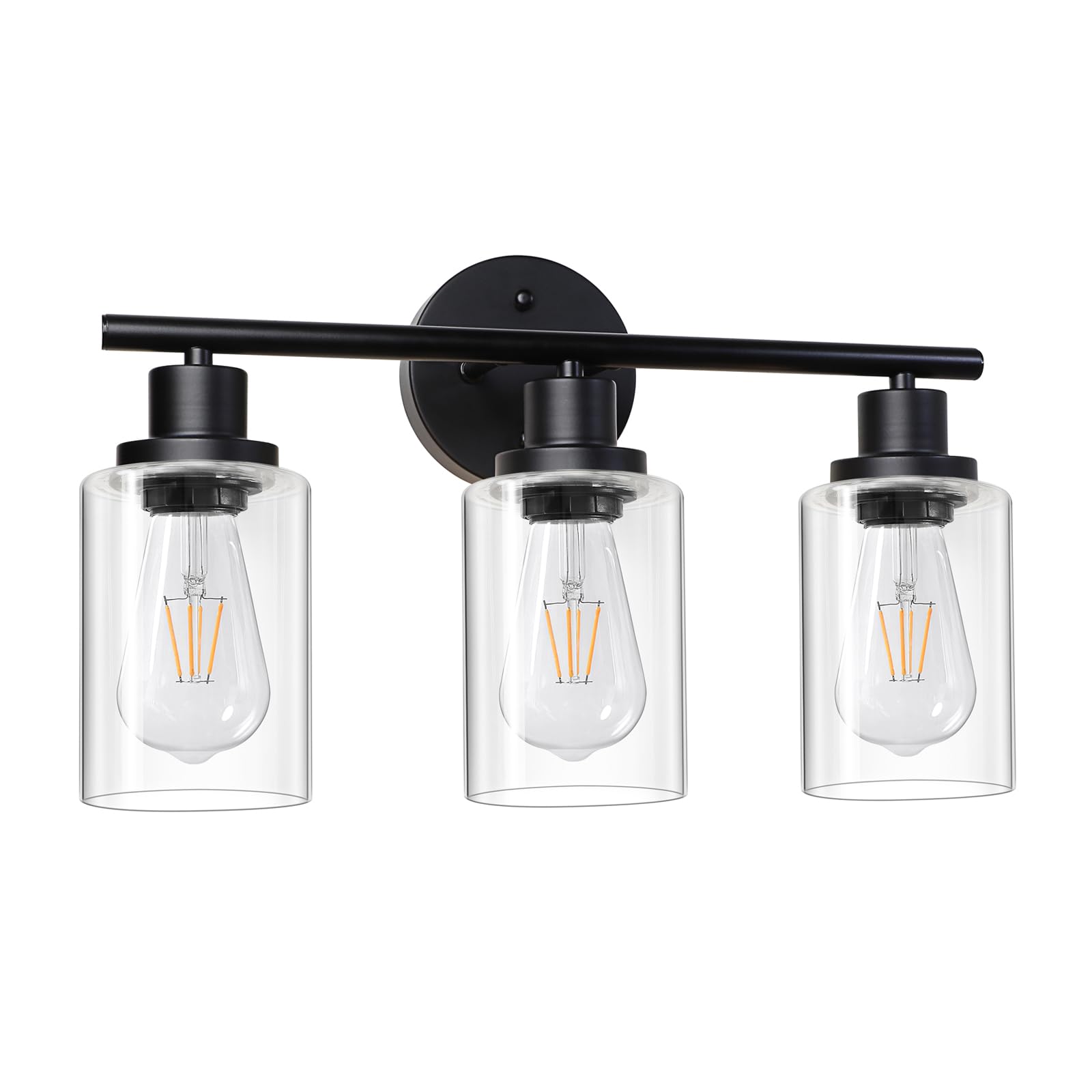 Unicozin Modern Bathroom Light Fixtures, 3-Light Vanity Lights, Black Glass Wall Lamp, Model RJ-WR03