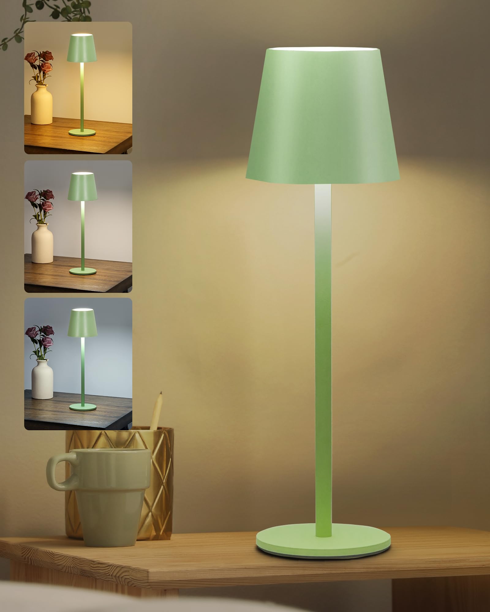 Faithorse 2Pack Cordless Table Lamp, 5200mAh IP54 Waterproof Rechargeable Battery Desk Lamp, 3 Color Stepless Dimming Up, Batter