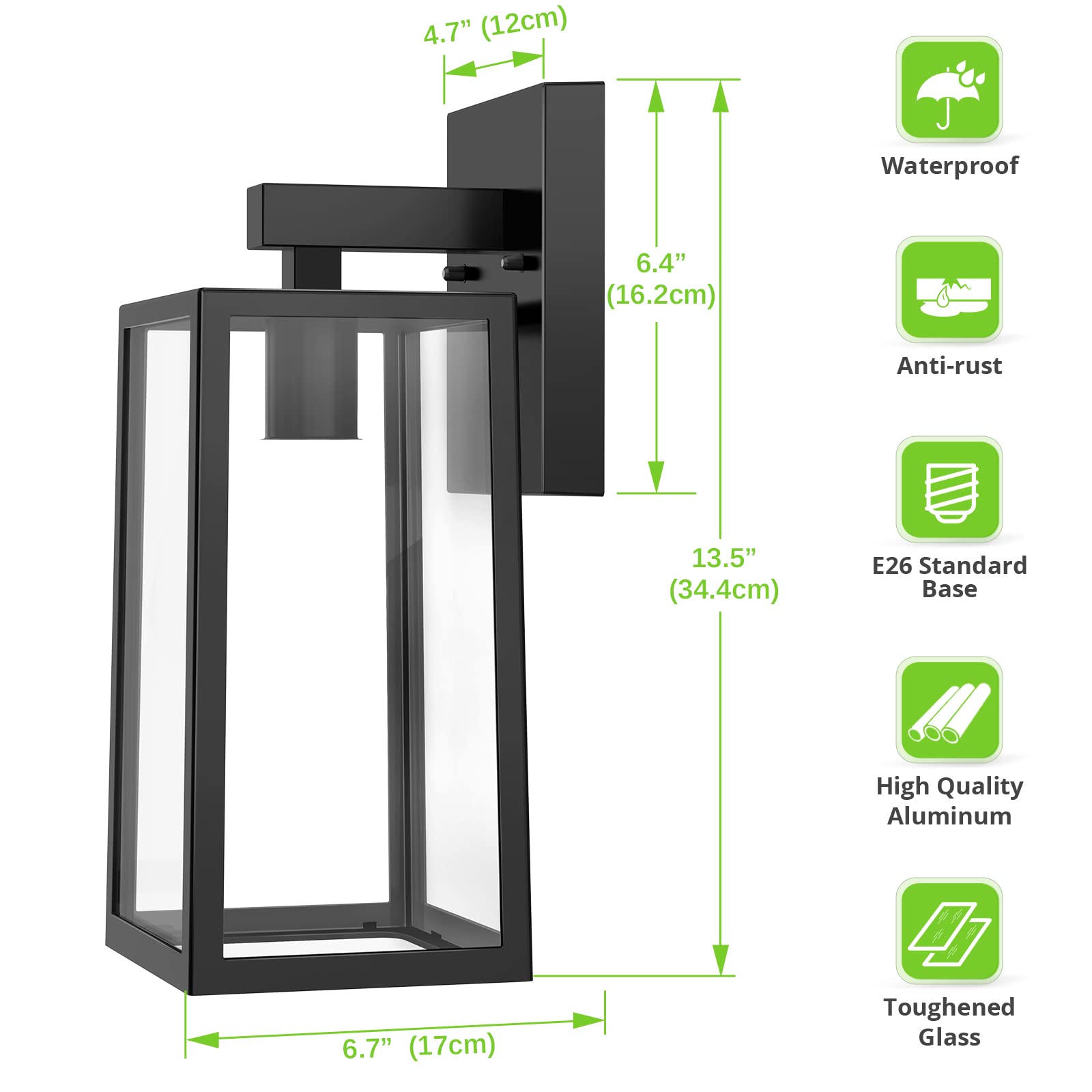 MAXvolador Outdoor Wall Sconce - Large Waterproof Lantern Light Fixture, Black, 2 Pack, Anti-Rust, Model 2032T-XL