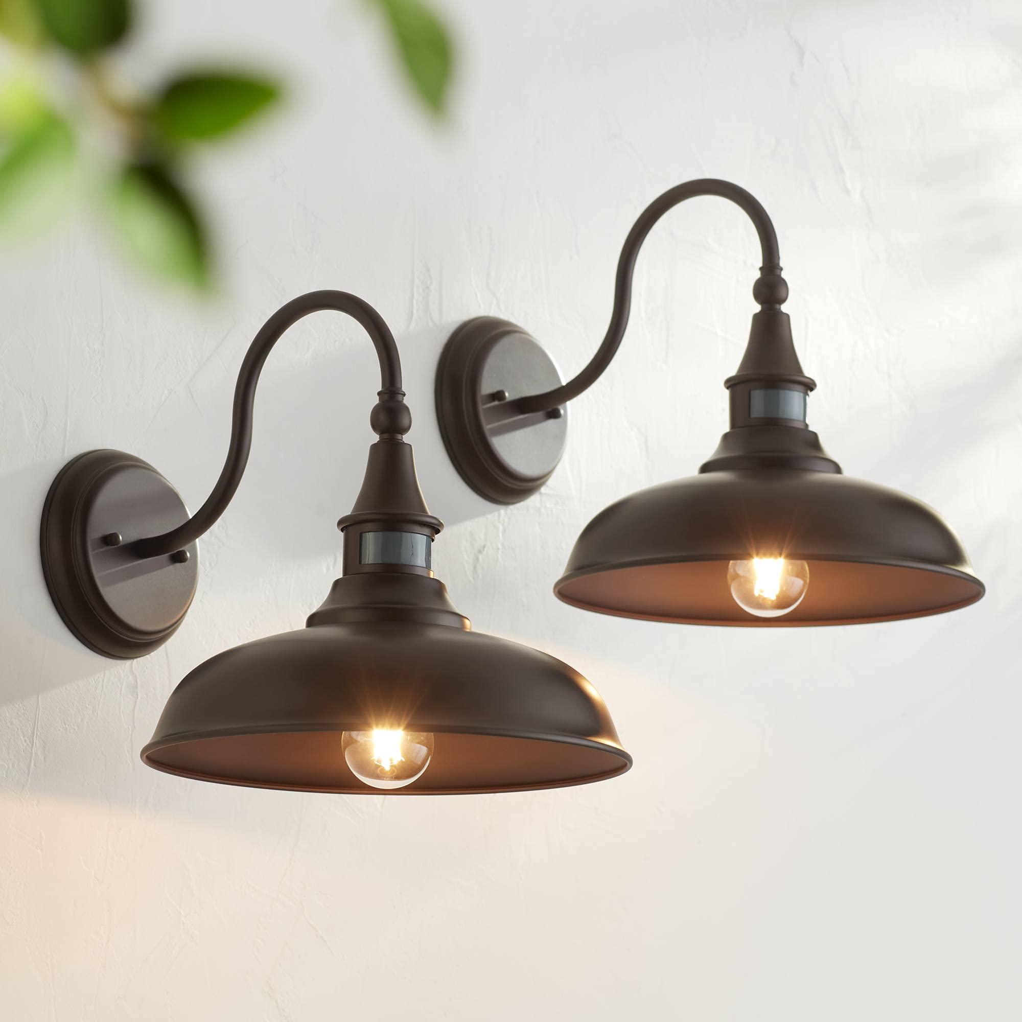 John Timberland Barn Light Fixtures Set of 2, Bronze, Dusk to Dawn Motion Sensor, 12.5in for Exterior House, Porch, Patio, Garage