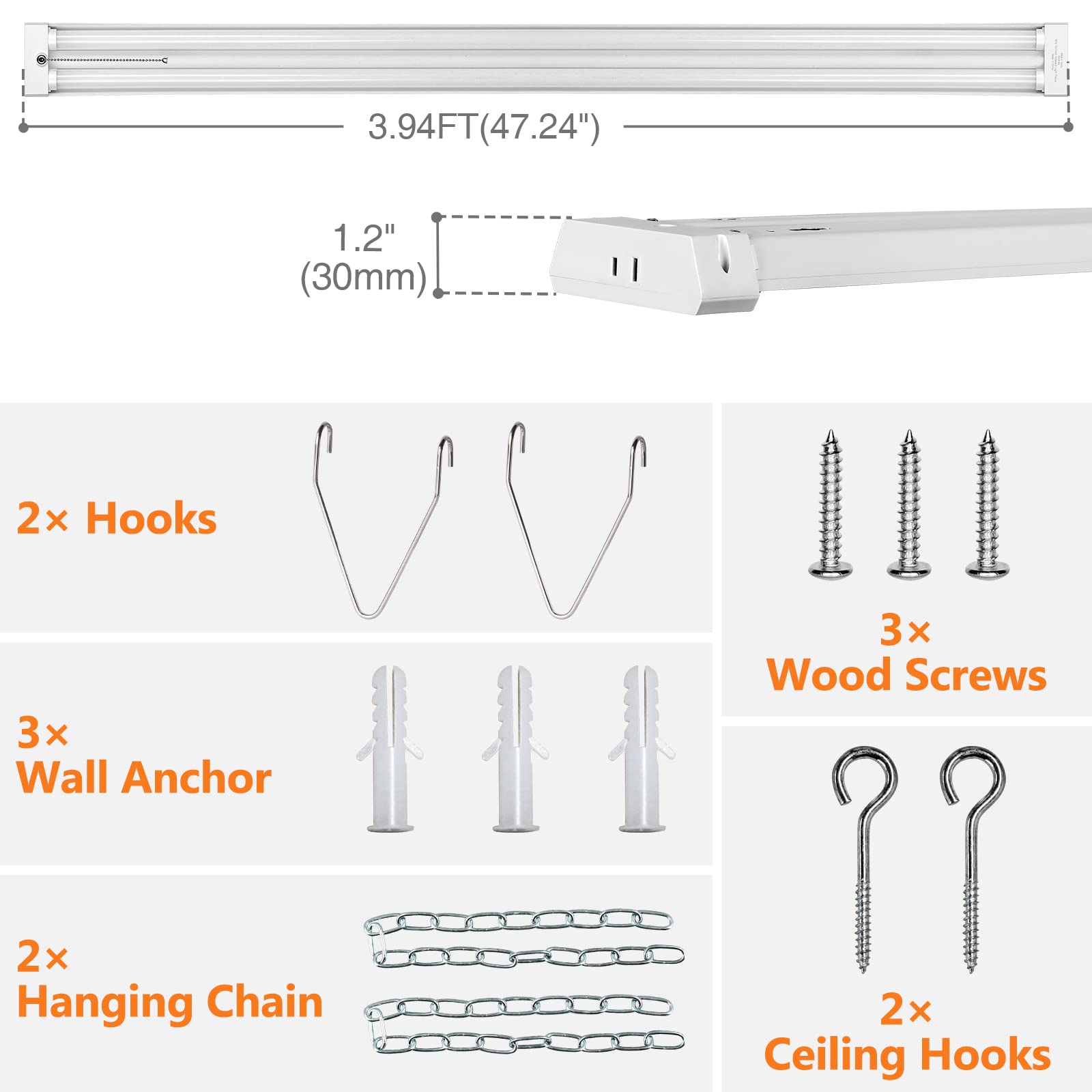 Oooled 4Ft Linkable 42W 4800Lm 5000K Led Ceiling Lights For Garages, Pull Chain On/Off, Linear Work Light Fixture With Plug, 2 P