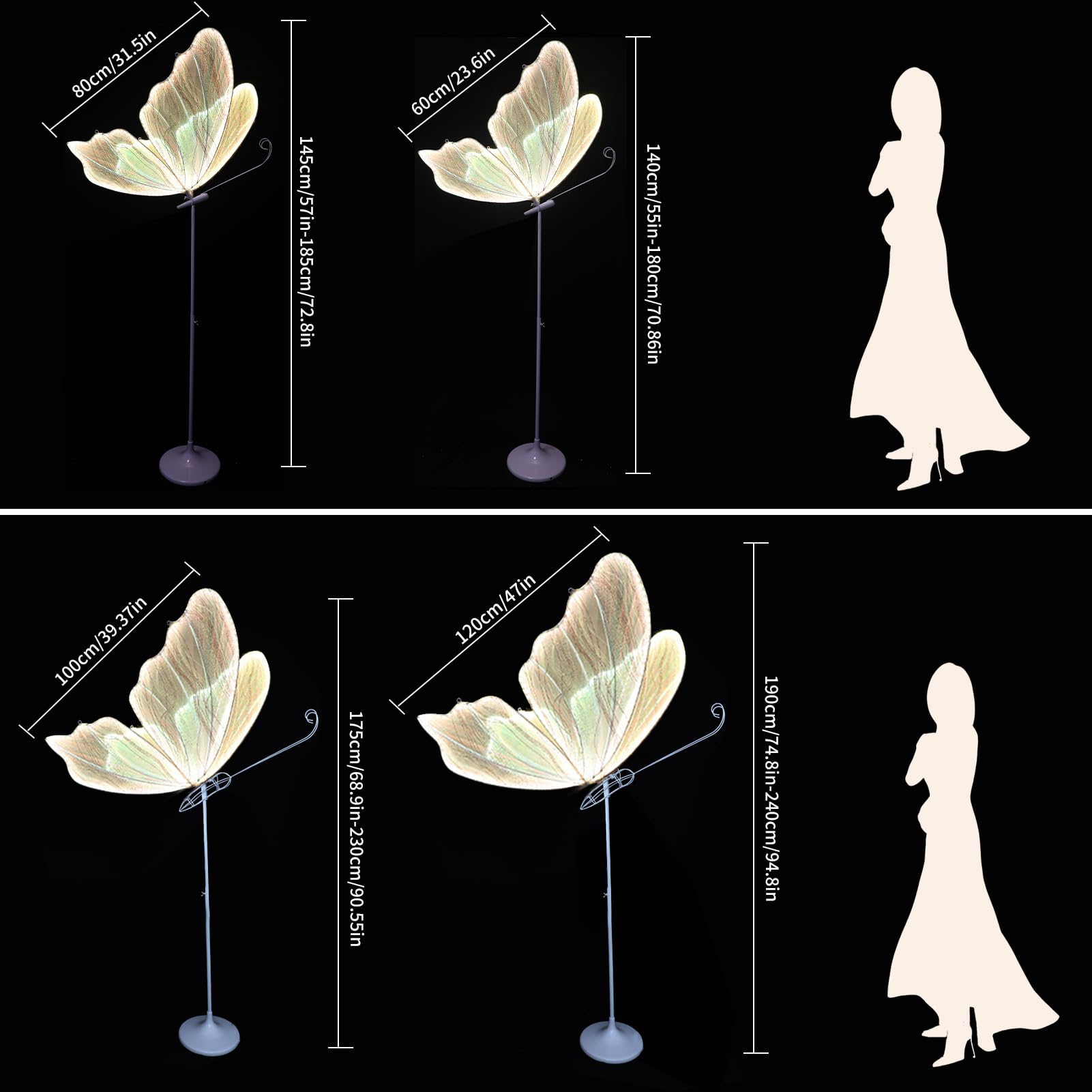 ECGOIOE Wedding Butterfly Floor Lamp, 60CM Iron, Colored Gold, Creative Ceiling Hanging Decoration for Events