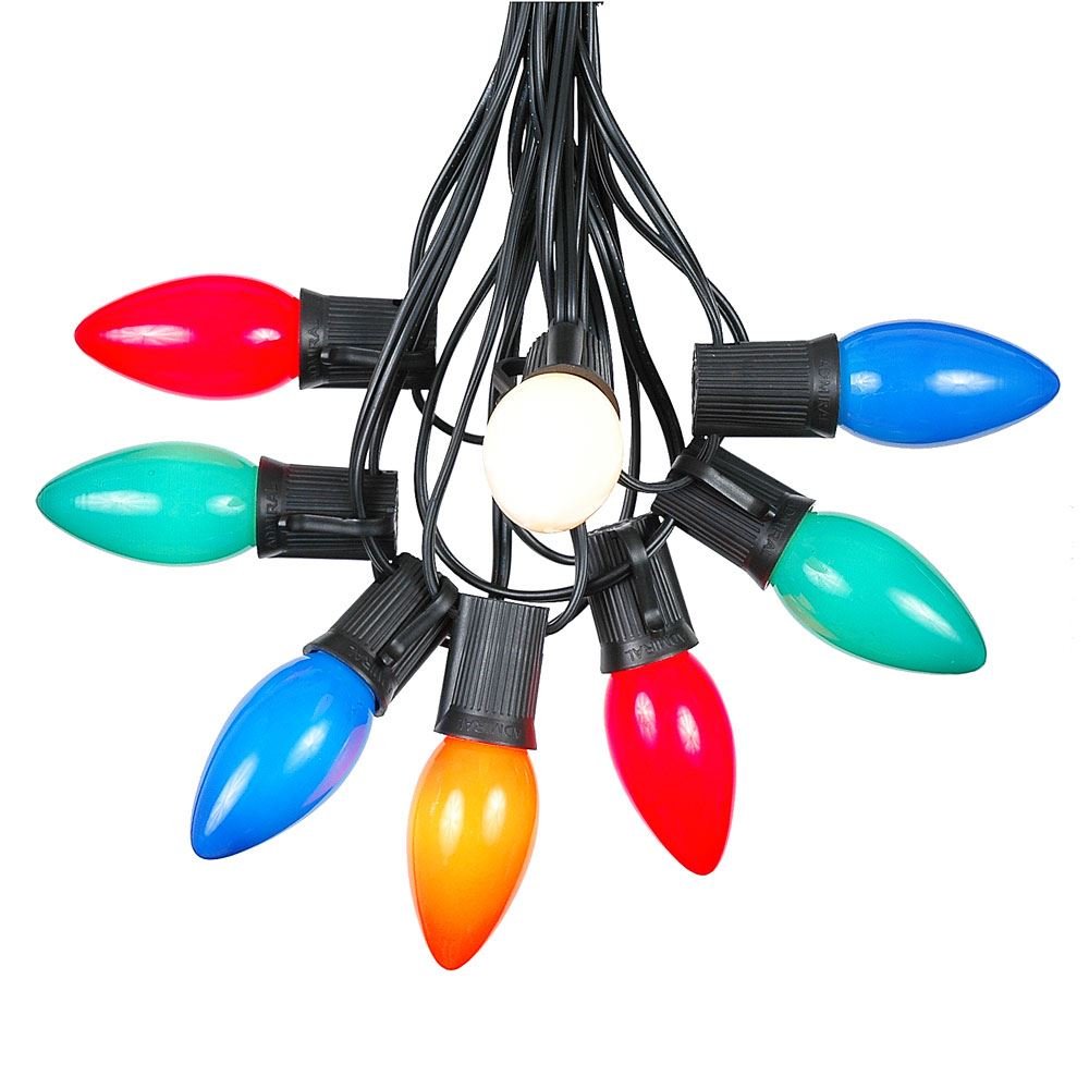 Novelty Lights C9 Multi Christmas String Light Set 25ft - Opaque Bulbs, Black Wire, Outdoor Use