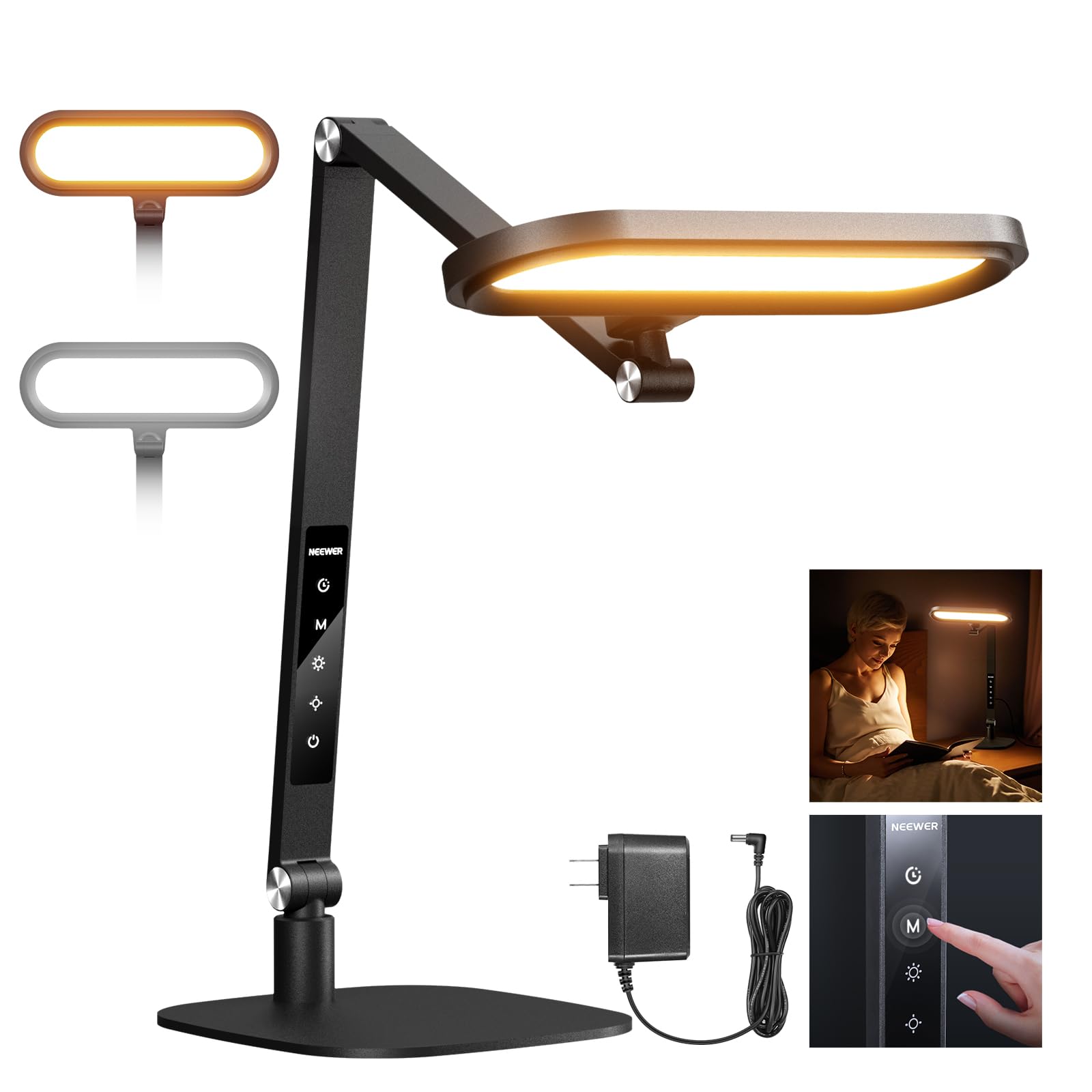 Neewer Basics 16W Led Desk Lamp For Home Office Video Conference Reading Lighting, Eye Caring Foldable Double Sided Dimmable Tou