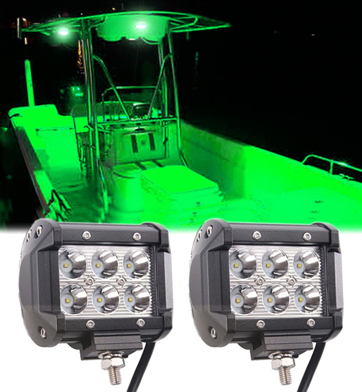 Shangyuan Marine LED Docking Lights, 18W 6 LED, Green, 2pcs for Kayak, Boat, T-top, Deck, Stern Navigation