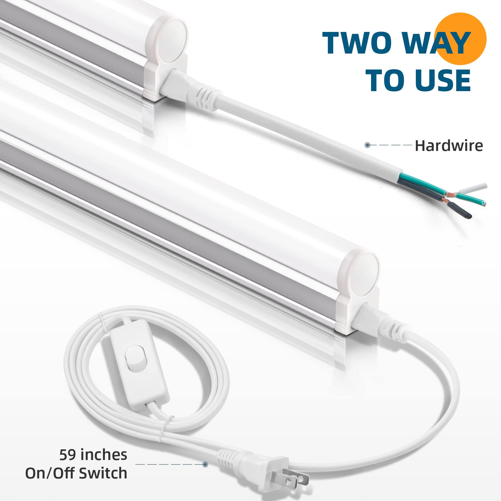 Barrina T5 4Ft Led Shop Light, 2 Pcs Power Cords 6500K Super Bright White 2200Lm 20W Utility Light Fixture, Ceiling Under Cabinet Light For Workshop Garage, Corded Electric With On/Off Switch, 6 Pack