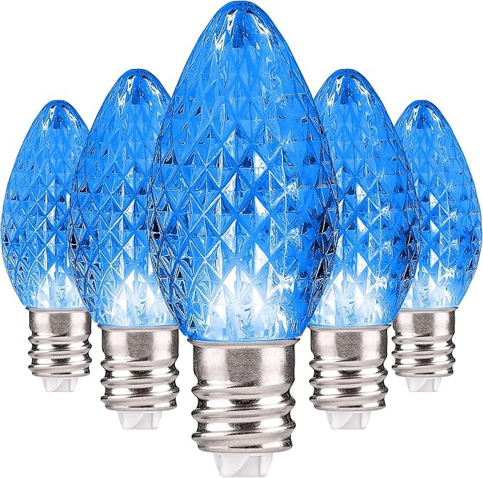 Holiday Lighting Outlet Faceted C7 Christmas Lights | Blue Led Light Bulbs Holiday Decoration | Warm Christmas Decor For Indoor & Outdoor Use | 2 Smd Leds In Each Light Bulb | Set Of 500
