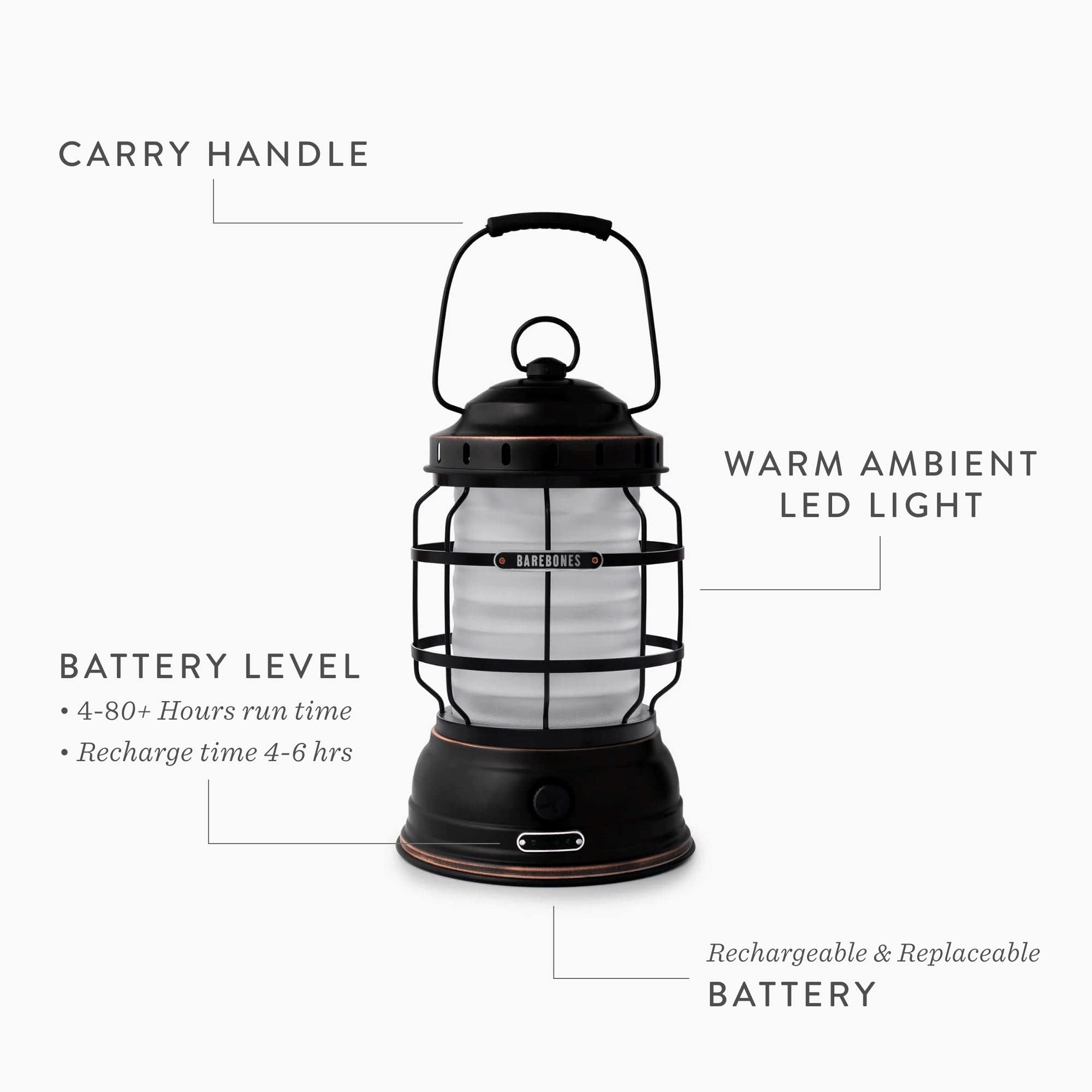 Barebones Forest Lantern - Vintage Rechargeable LED Light, Dusty Yellow, Adjustable Brightness, Model BARE160, Ideal for Camping & Emergencies