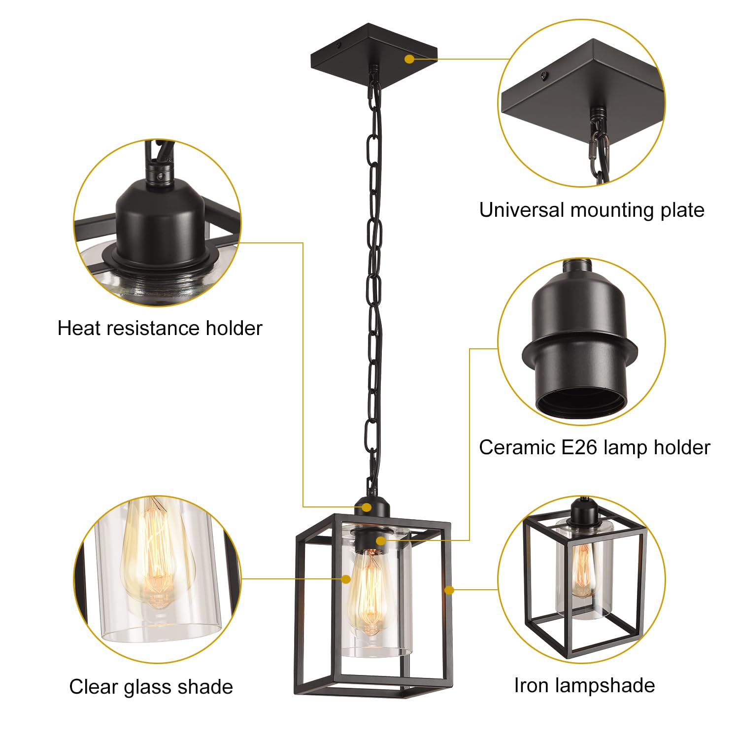 3 Pack Farmhouse Pendant Light Black Metal Frame Hanging Light Fixture With Clear Glass Shade  Adjustable Chains Industrial Mini Pendant Lighting For Kitchen Island Entryway Porch Foyer