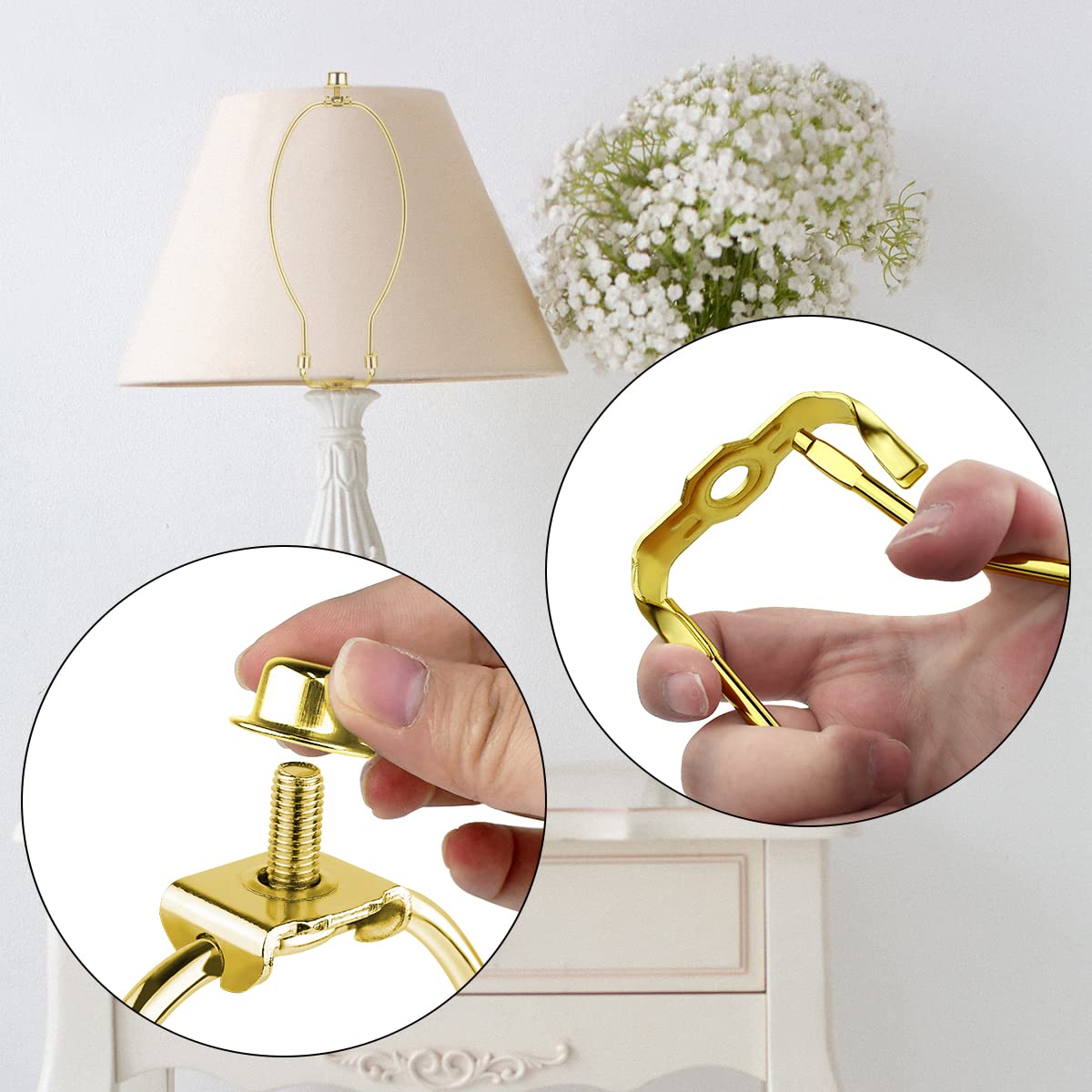 yuntop 7 Inch Lamp Shade Harp Holders, Heavy Duty Metal Bracket, Polished Brass, Model 301843, Detachable for Floor/Table Lamps