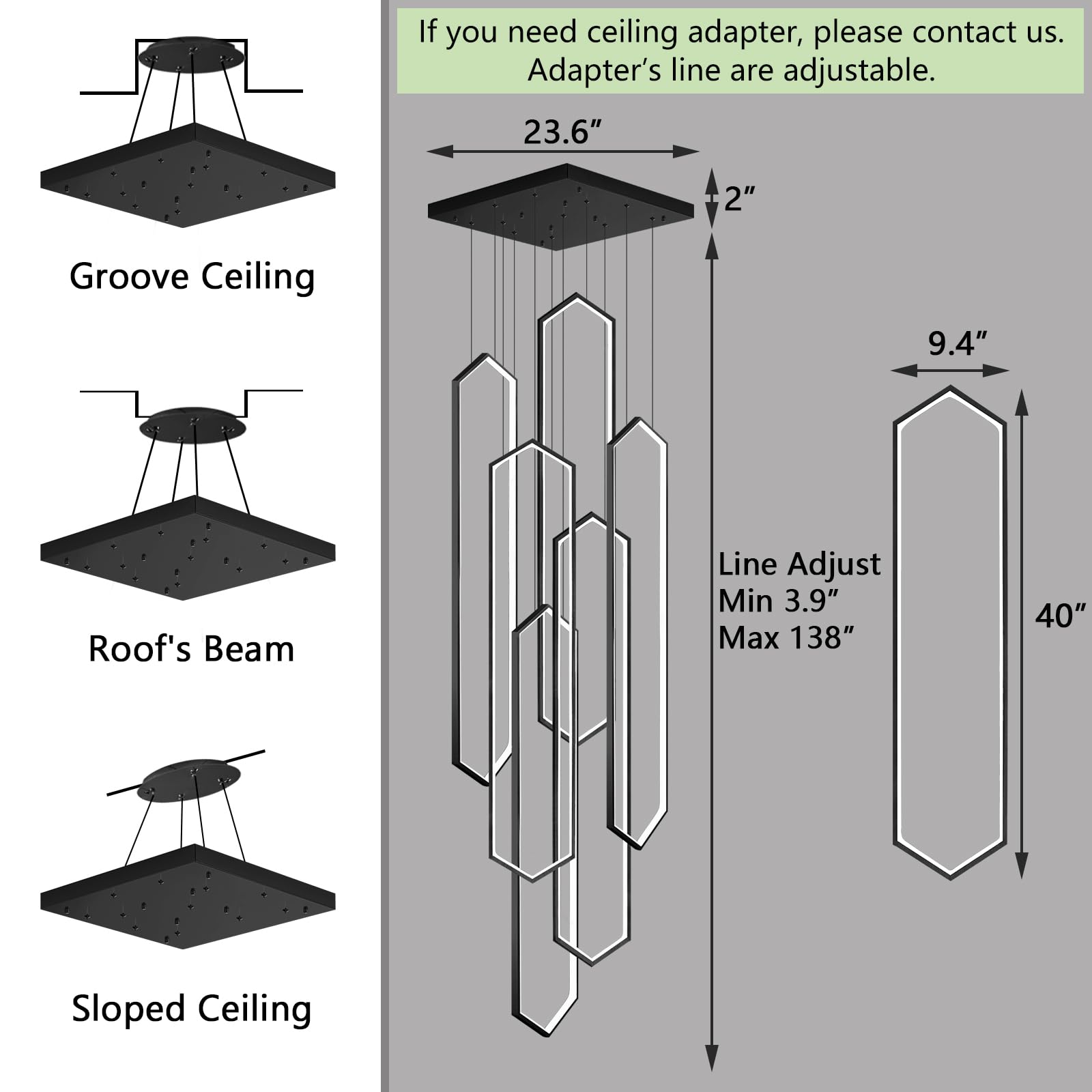 Dolria 6-Rings Chandelier Modern, Black Large Contemporary Led Light For Living Room Entrance, Dimmable Flush Mount High Ceiling