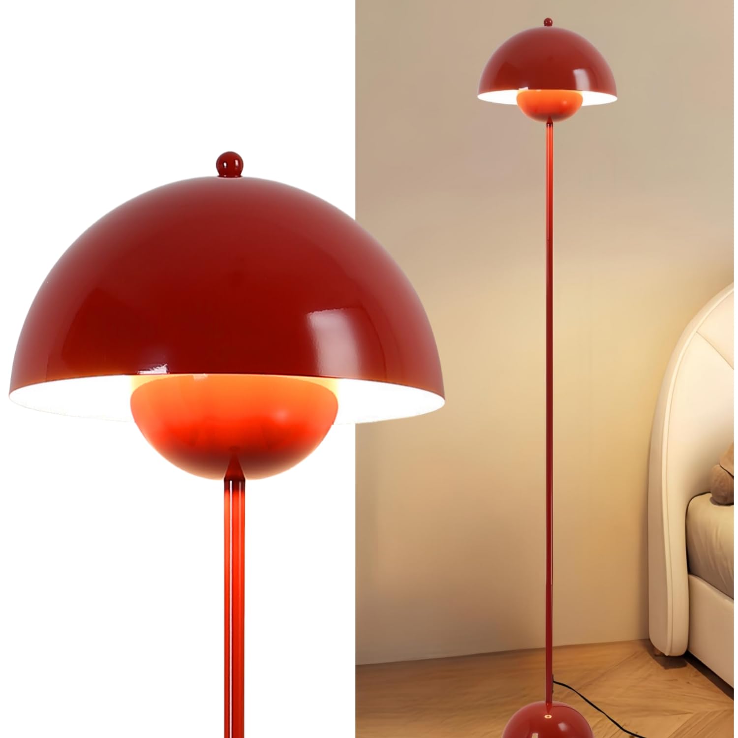 COSYLUX Modern Floor Lamp, Industrial Tall Standing Lamp, Metal Shade, Dark Red