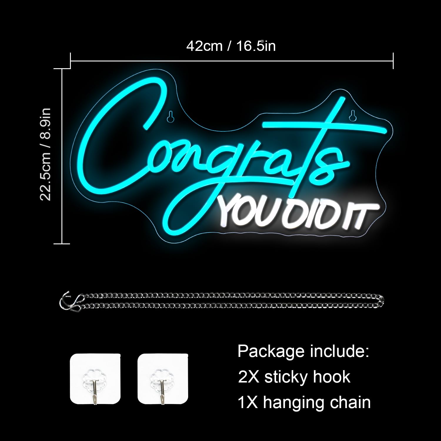 Wlhope Congrats You Did It Neon Sign Graduation Decorations 2025 Blue White Led Lights For Party College High School Class Graduation Gifts For Teens
