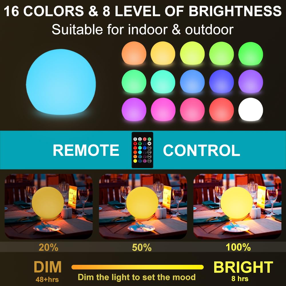 8 Inch Solar Globe Light Outdoor Solar Glowing Ball Light W/ Remote, 16 Rgb Colors Changing Waterproof Solar Orb Light, Landscape Lighting Mood Lamp W/ Ground Stake For Garden Patio Yard Pathway Decor