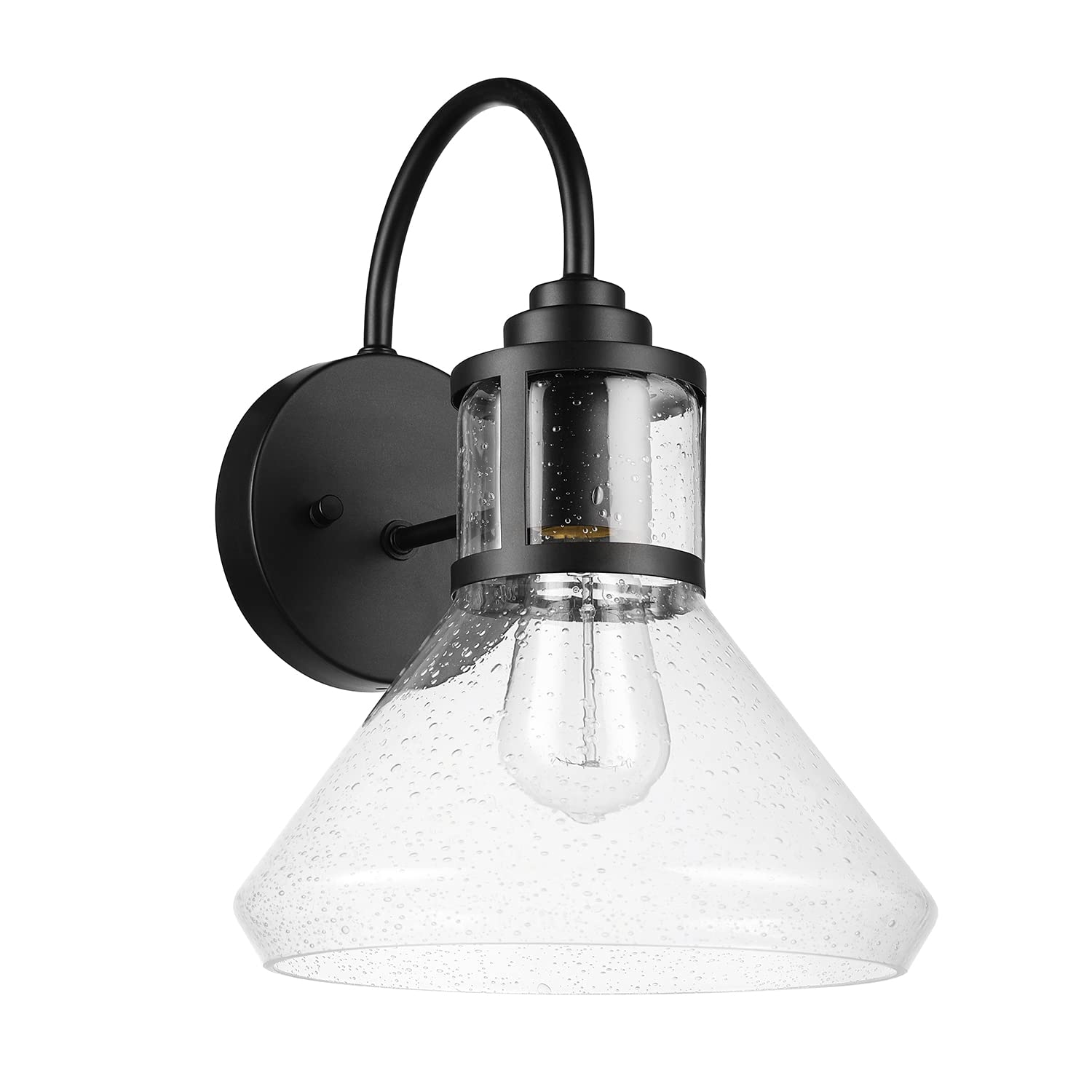 GLOBE Electric Torrent 1-Light Outdoor Wall Sconce, Black, Seeded Glass Shade, Model 44661, 60W Vintage Edison Bulb Included