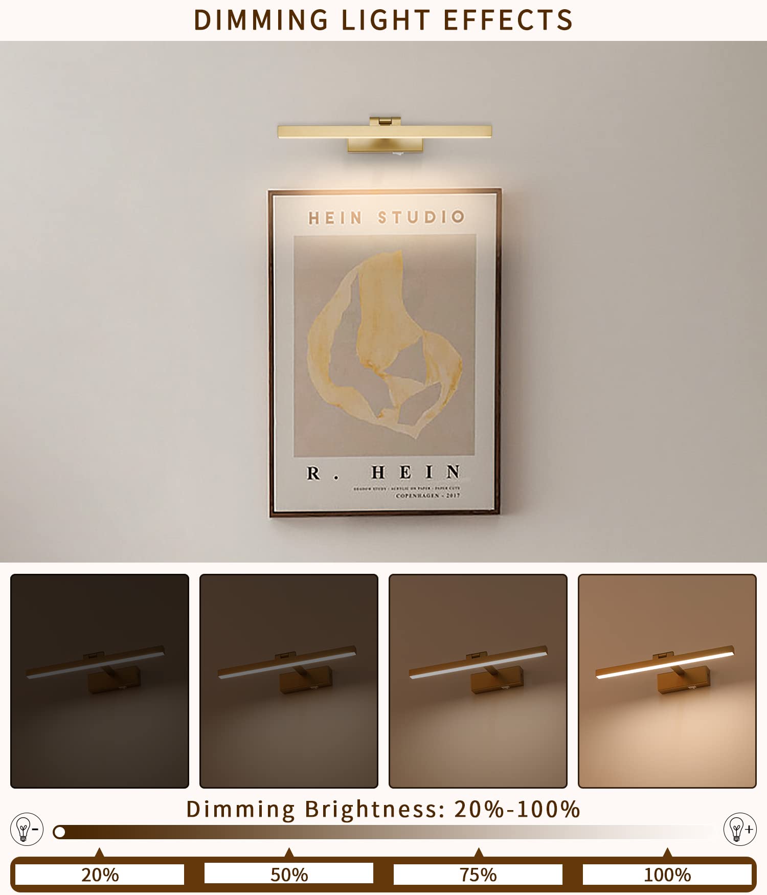 Joosenhouse Wireless Picture Light, Dimmable Gold 15.75&quot; Wall Light With Remote & Timer